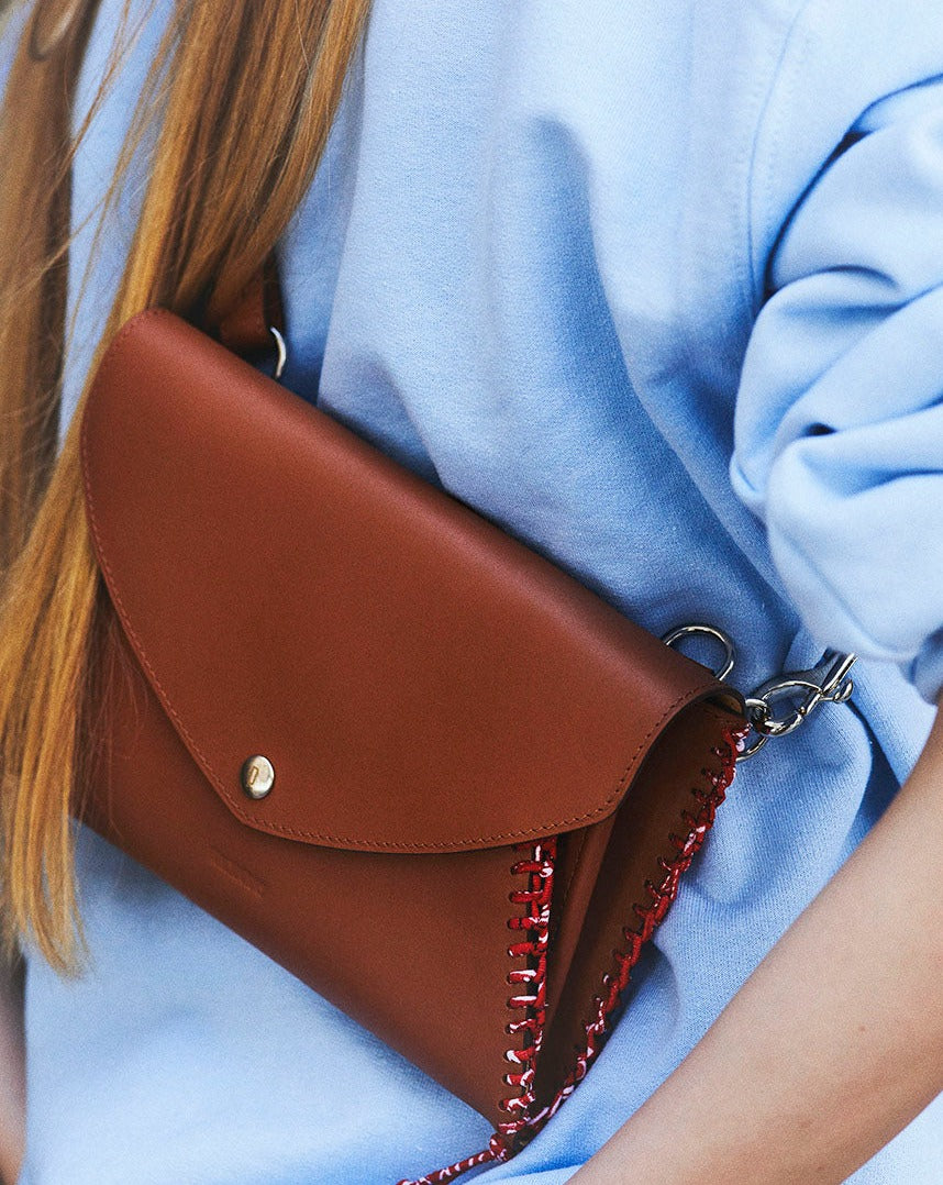 BATU-Sac enveloppe en cuir-Gold & bandana rouge Sacs vendor-unknown