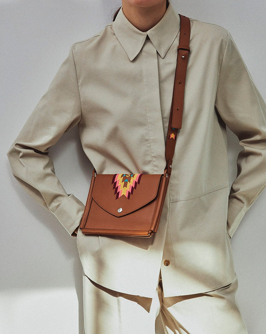 KANSAS-Pochette duo en cuir-Gold & broderie colorée Sacs vendor-unknown