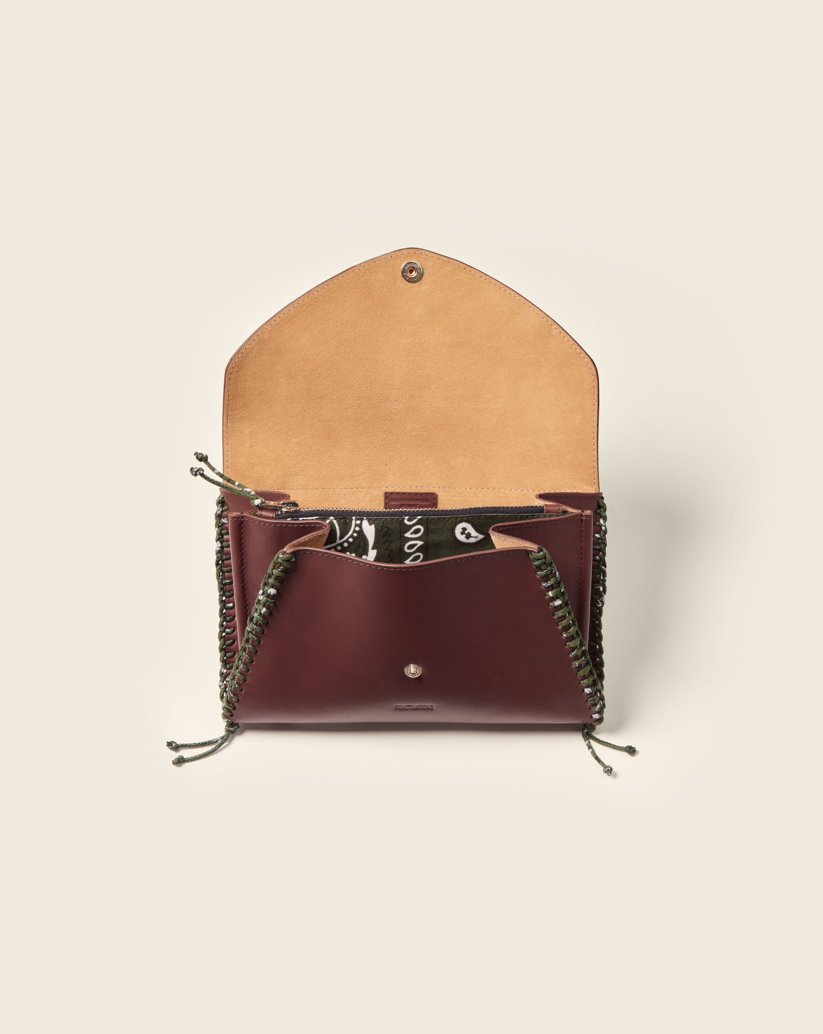 BATU-Sac enveloppe en cuir-Brun & bandana vert Sacs vendor-unknown