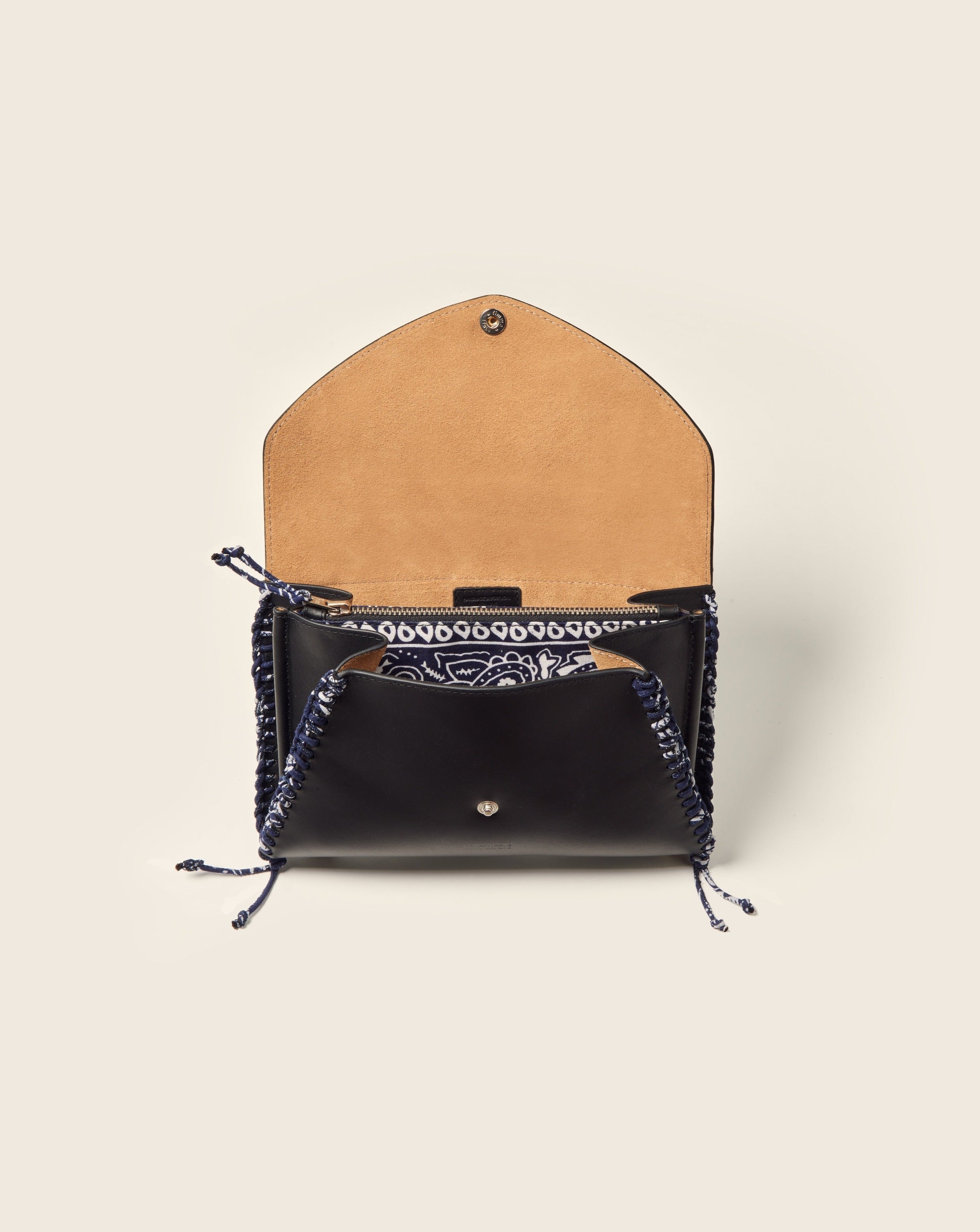 BATU-Sac enveloppe en cuir-Noir & bandana marine Sacs vendor-unknown