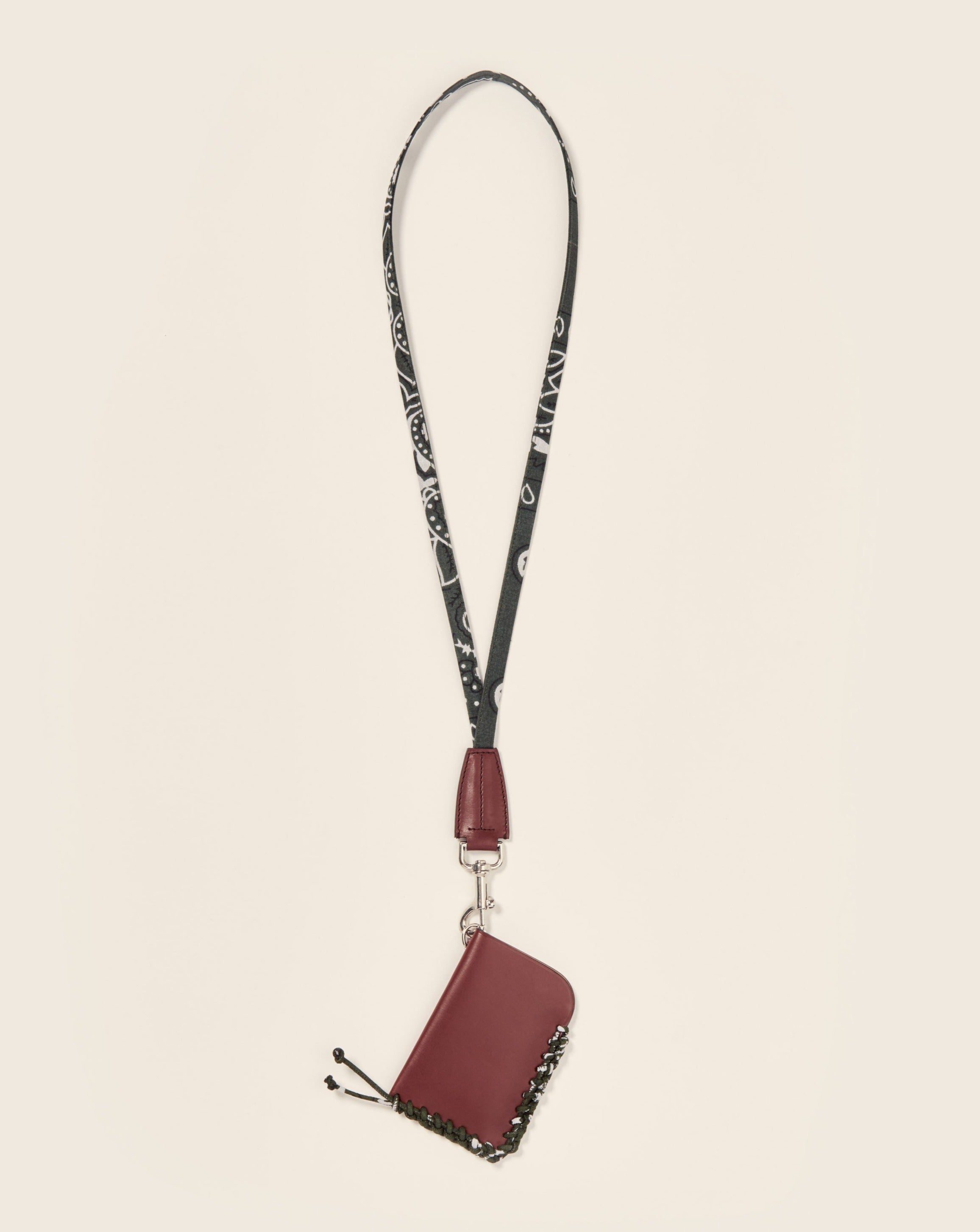 COOK + KIBO-Porte cartes sur mousqueton-En cuir brun & bandana vert  Ponctuations