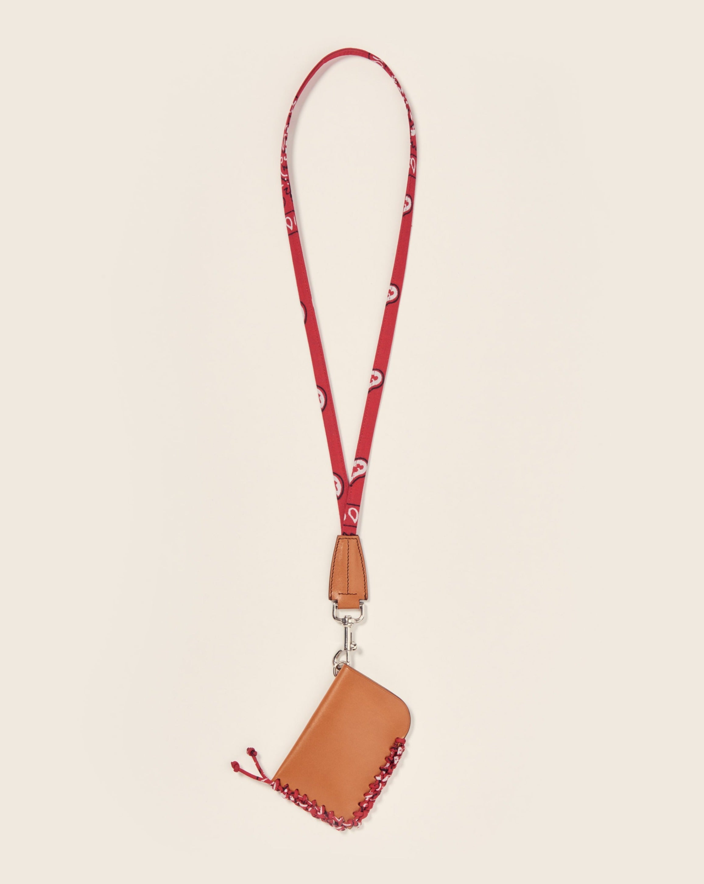 COOK + KIBO-Porte cartes sur mousqueton-En cuir gold & bandana rouge Ponctuations