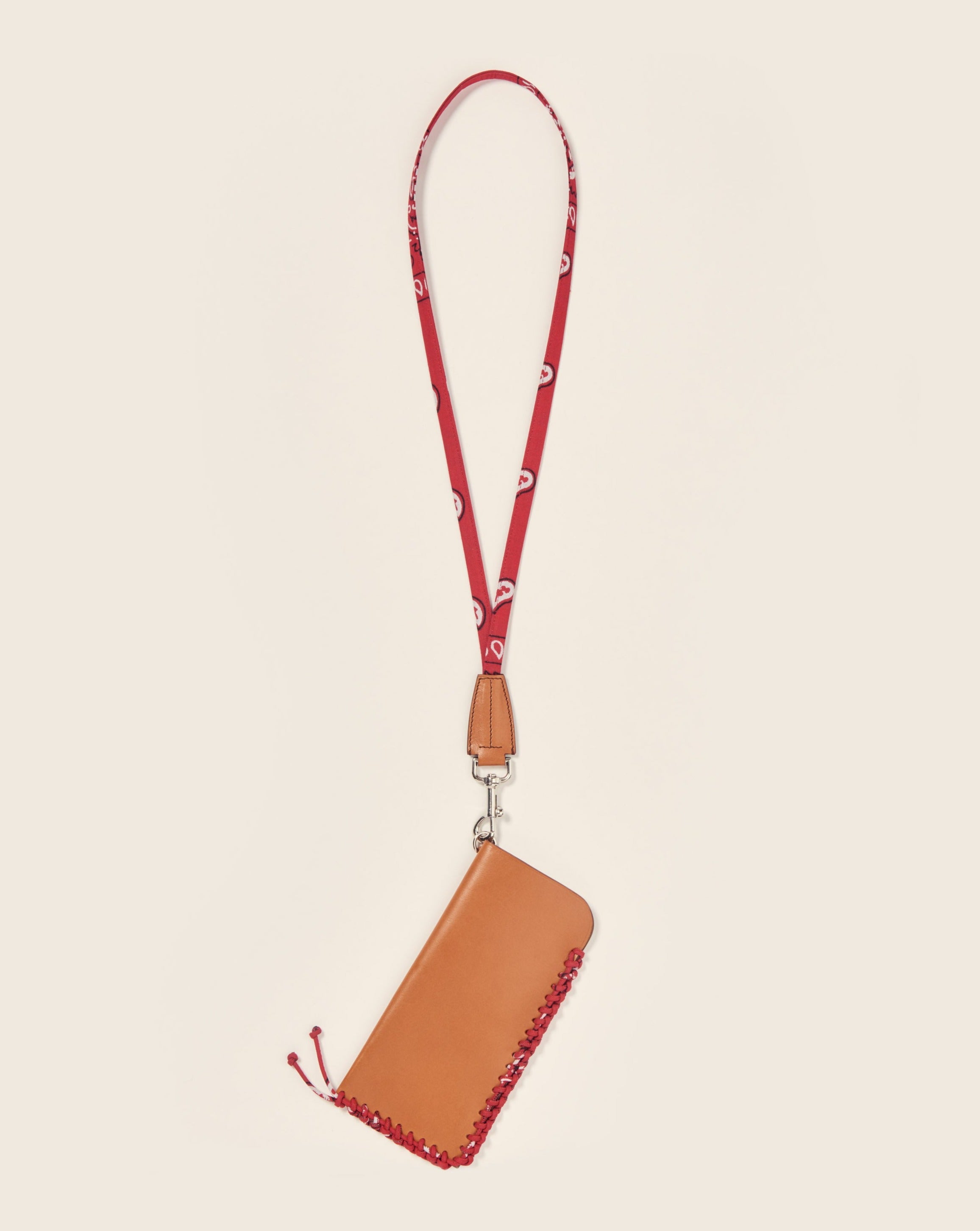 COOK + MAKALU-Étui à lunettes sur mousqueton-En cuir gold & bandana rouge  Ponctuations