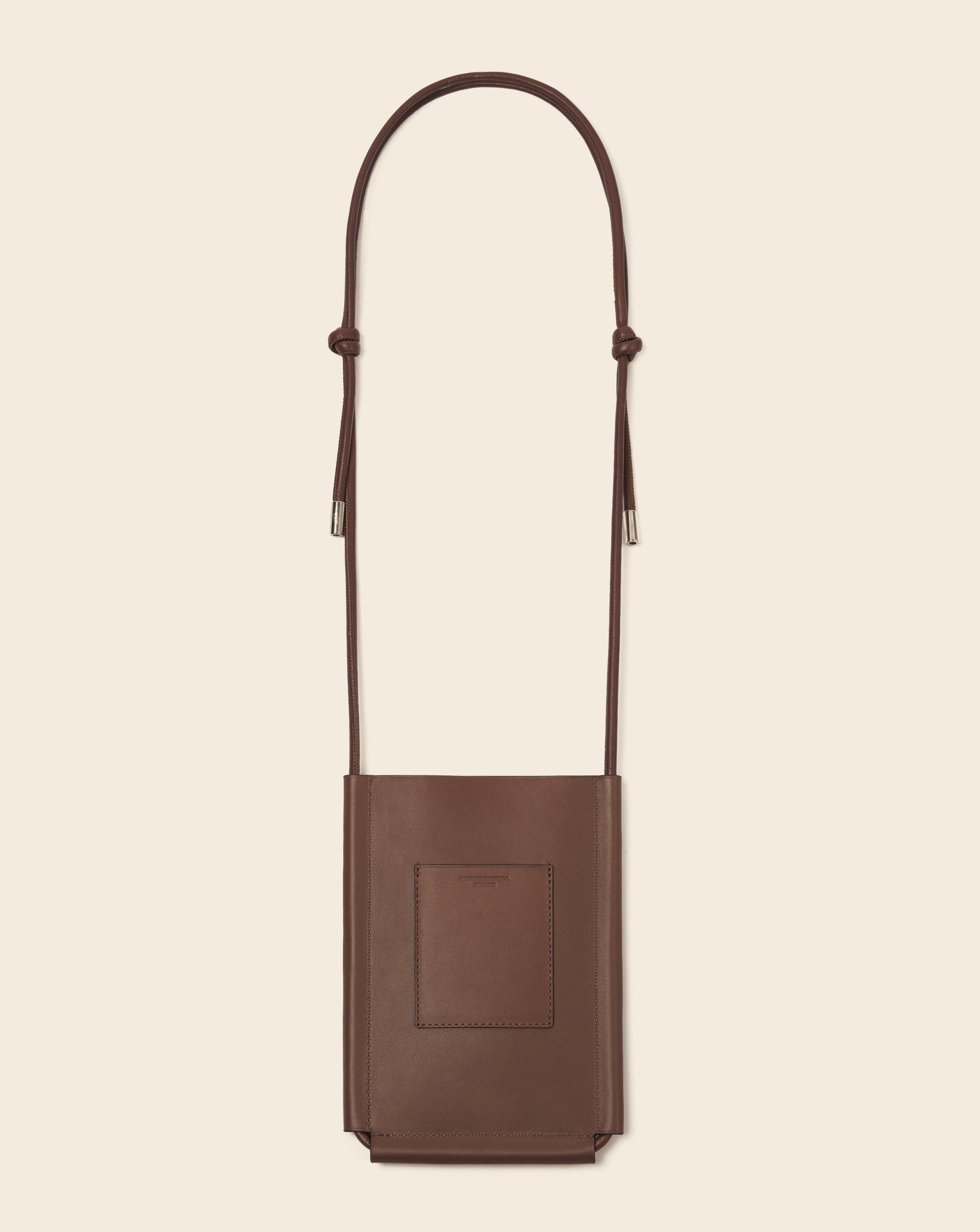 DENALI-Étui à téléphone en Cuir Brun & broderie colorée Étui à téléphone PONCTUATIONS
