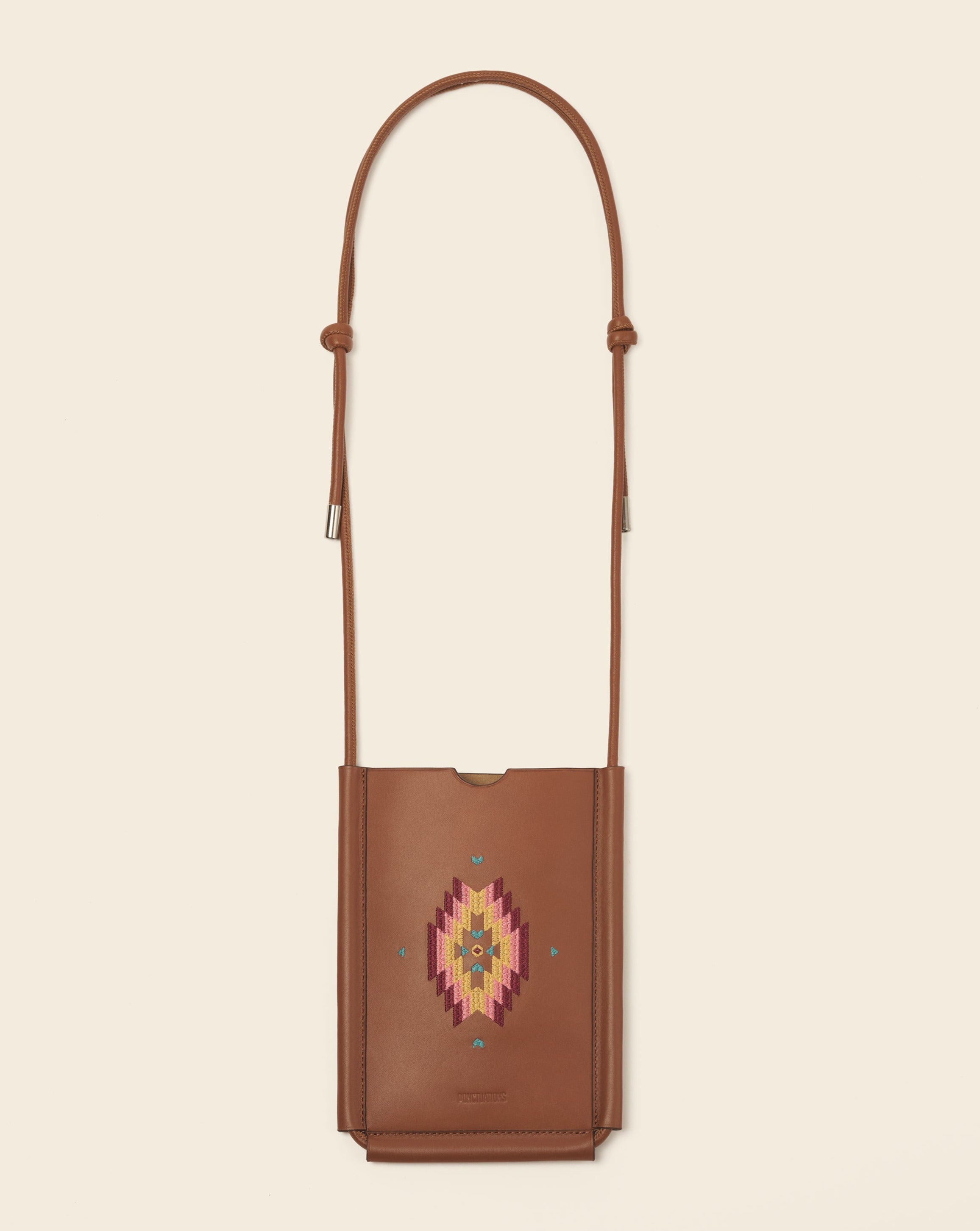 DENALI-Étui à téléphone en cuir-Gold & broderie colorée Étui à téléphone vendor-unknown