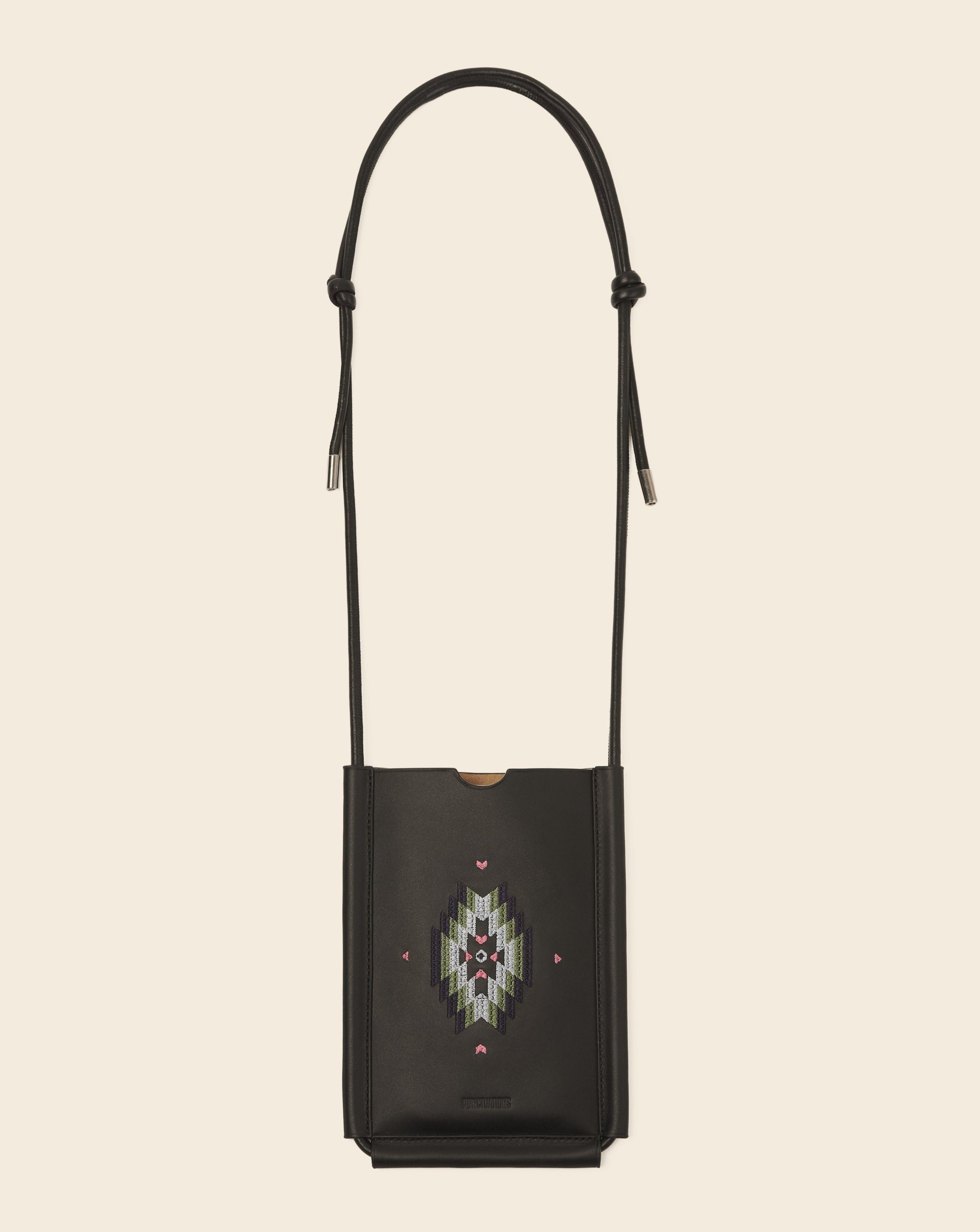 DENALI-Étui à téléphone en cuir-Noir & broderie colorée Étui à téléphone vendor-unknown