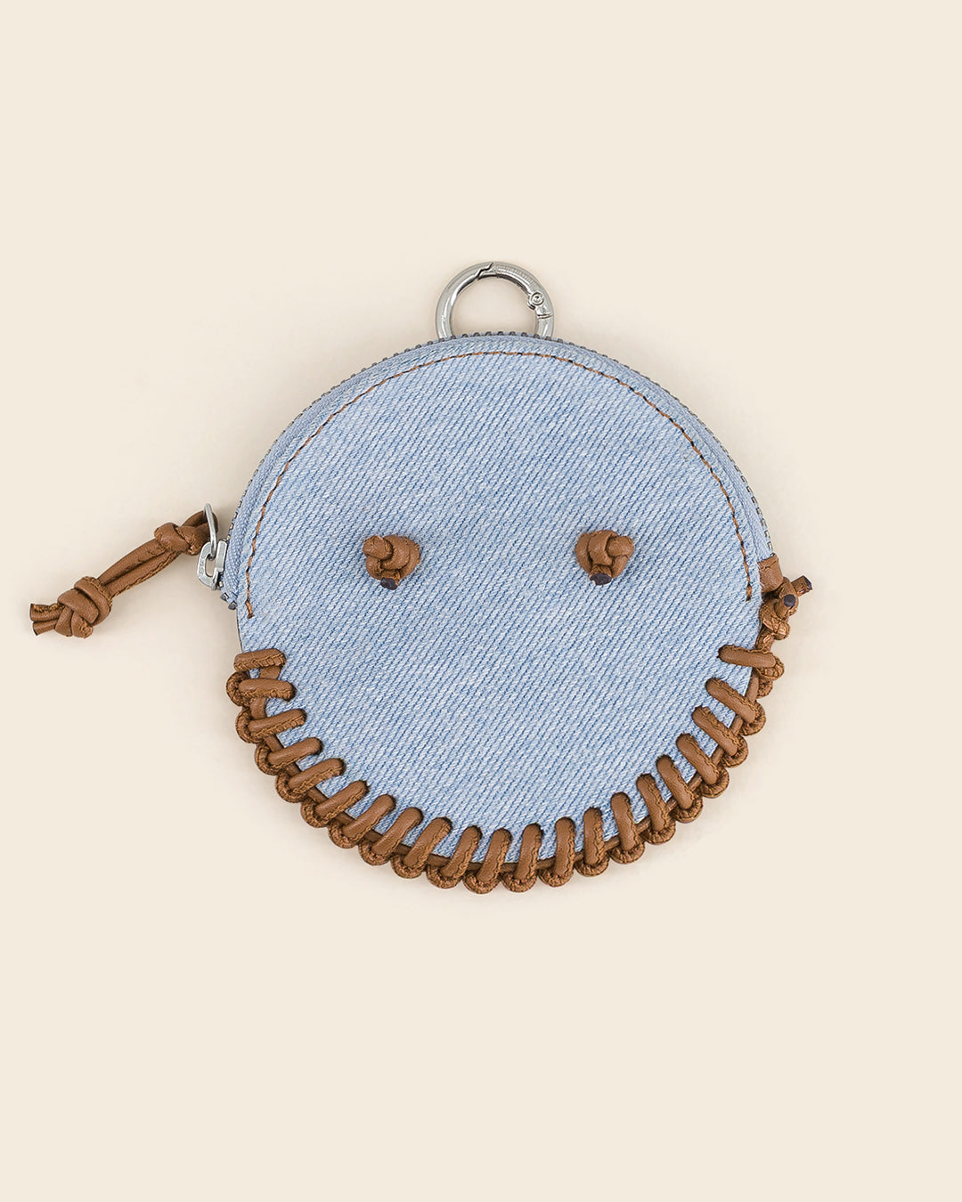 HAPI - charm's / porte monnaies - en denim BLEU PÂLE et cuir de veau AMBRE Ponctuations