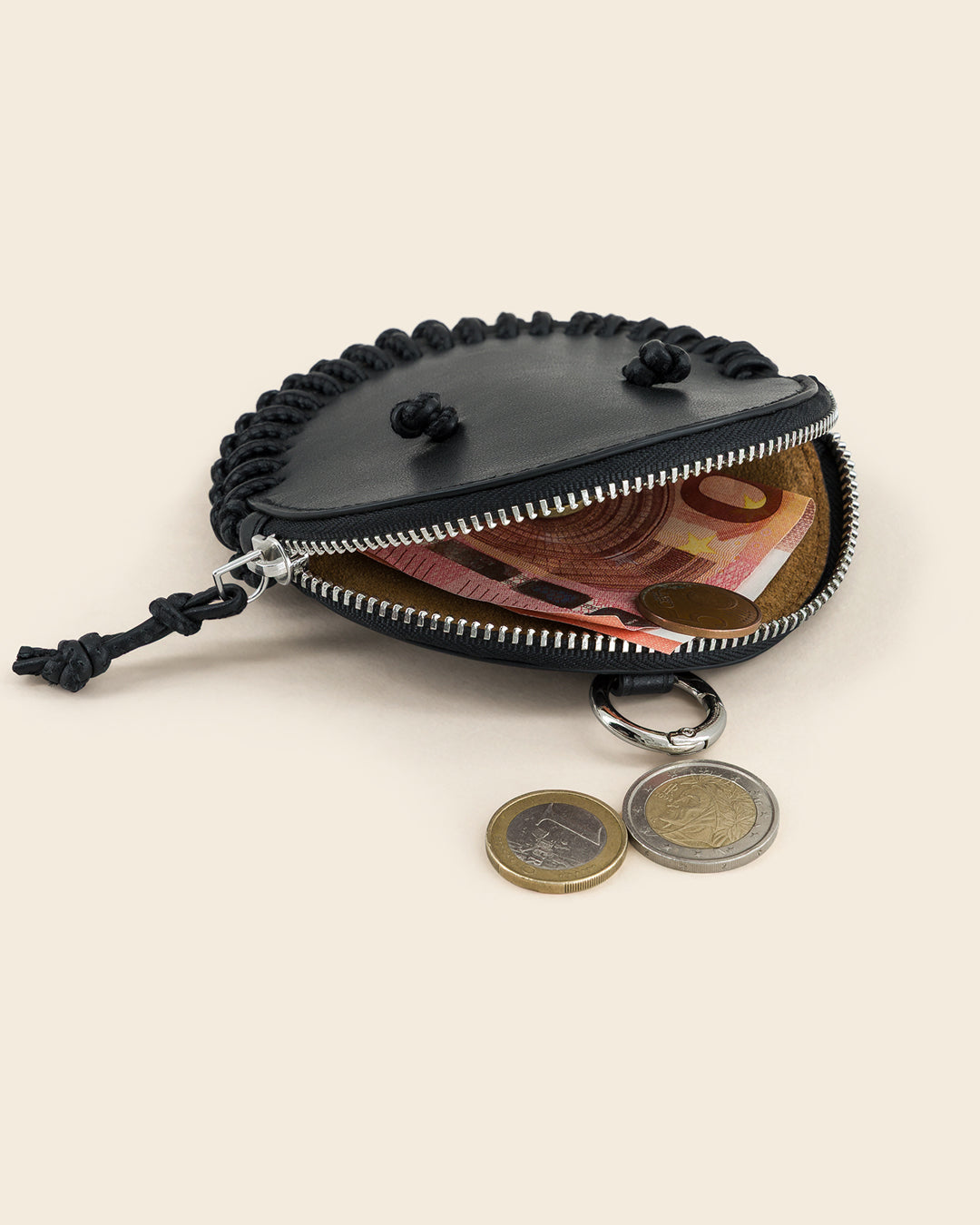 HAPI - charm's / pochette zippé - en cuir de veau NOIR PONCTUATIONS