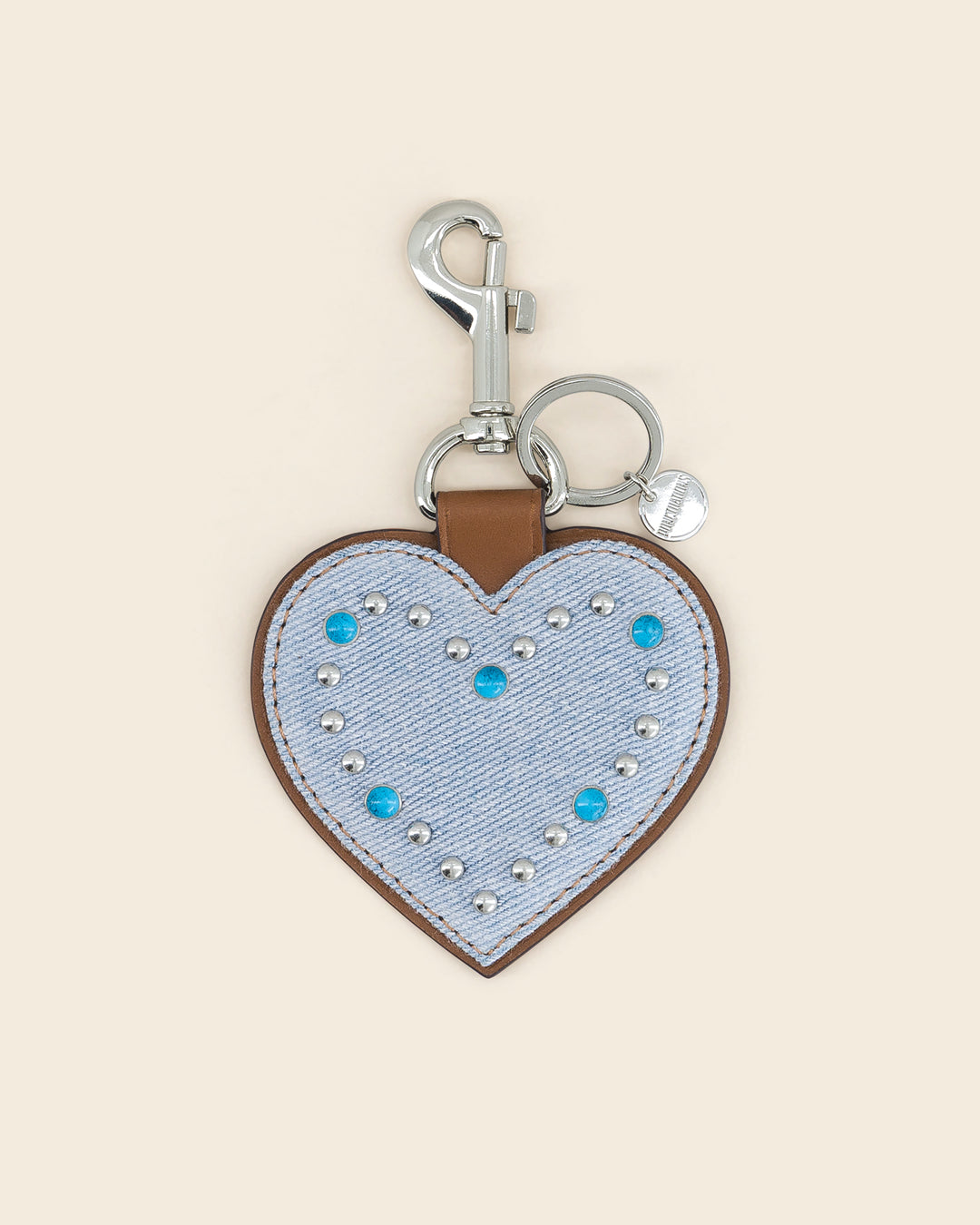 IDAHO HEART Denim -Porte clés- BLEU PÂLE avec Clous et Cabochons Turquoises Porte-clés Ponctuations