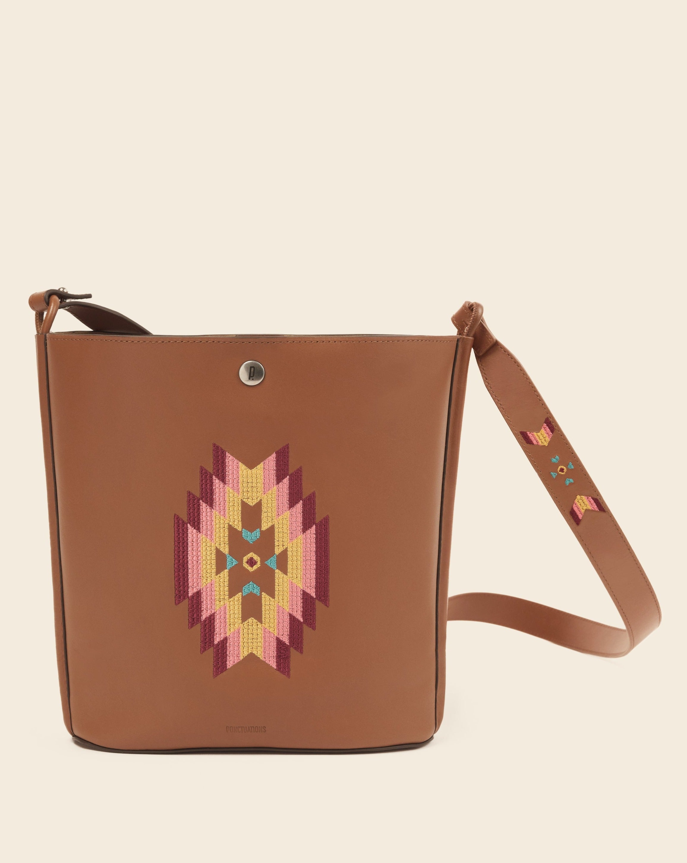 IOWA-Sac seau en cuir-Gold & broderie colorée Sacs vendor-unknown