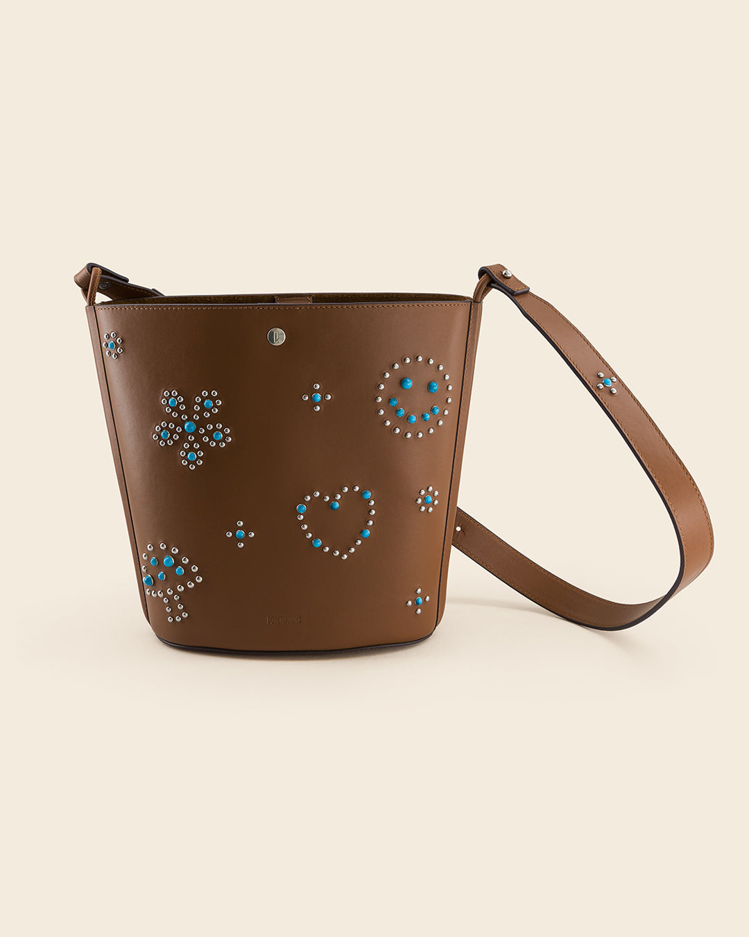 IOWA STUD - Sac seau en veau lisse - AMBRE avec Clous et Cabochons Turquoises Sacs Ponctuations