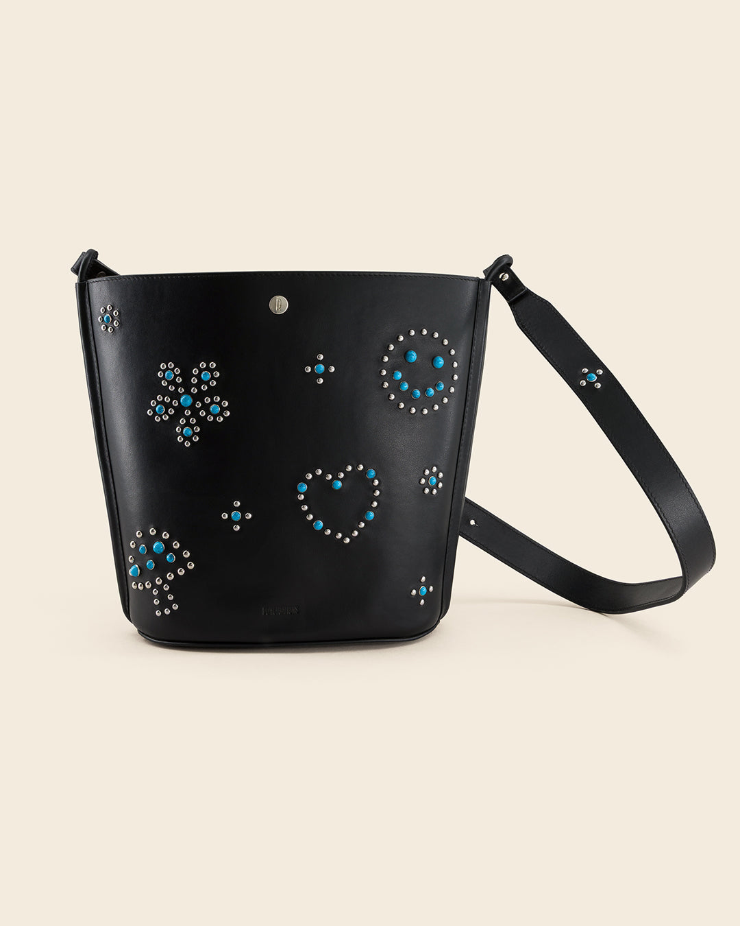 IOWA STUD - Sac seau en veau lisse - NOIR avec Clous et Cabochons Turquoises Sacs PONCTUATIONS