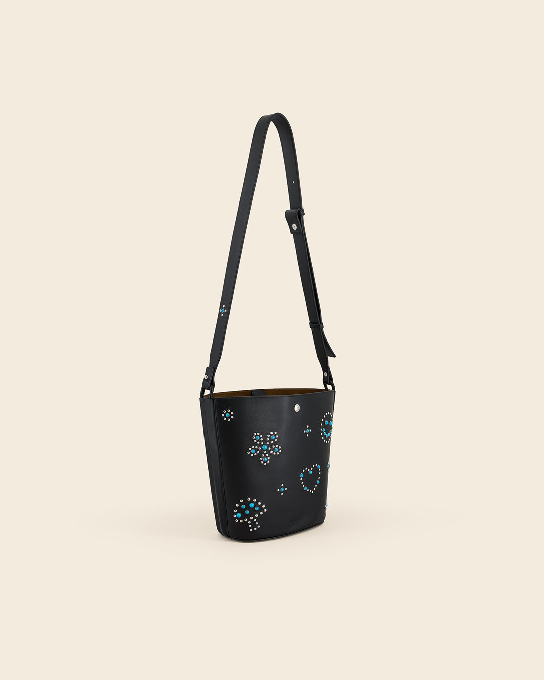 IOWA STUD - Sac seau en veau lisse - NOIR avec Clous et Cabochons Turquoises Sacs PONCTUATIONS