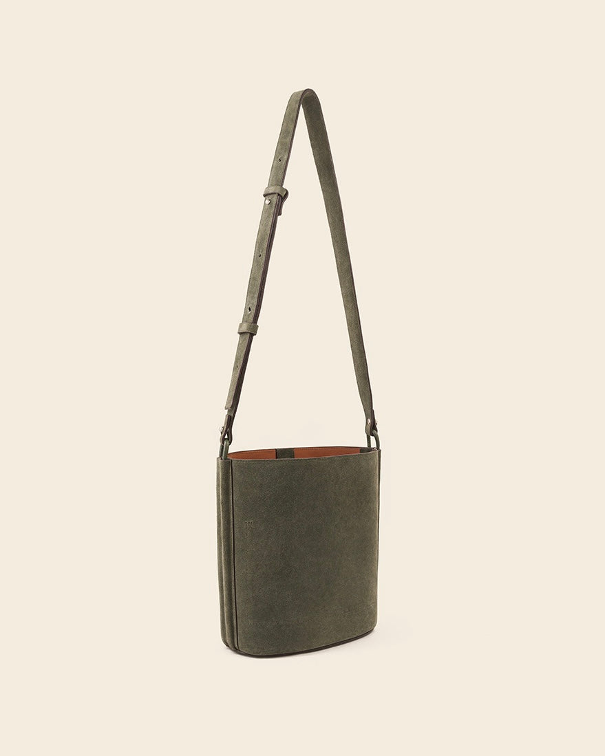 IOWA-Sac seau en suede - kaki & broderie colorée Sacs Ponctuations