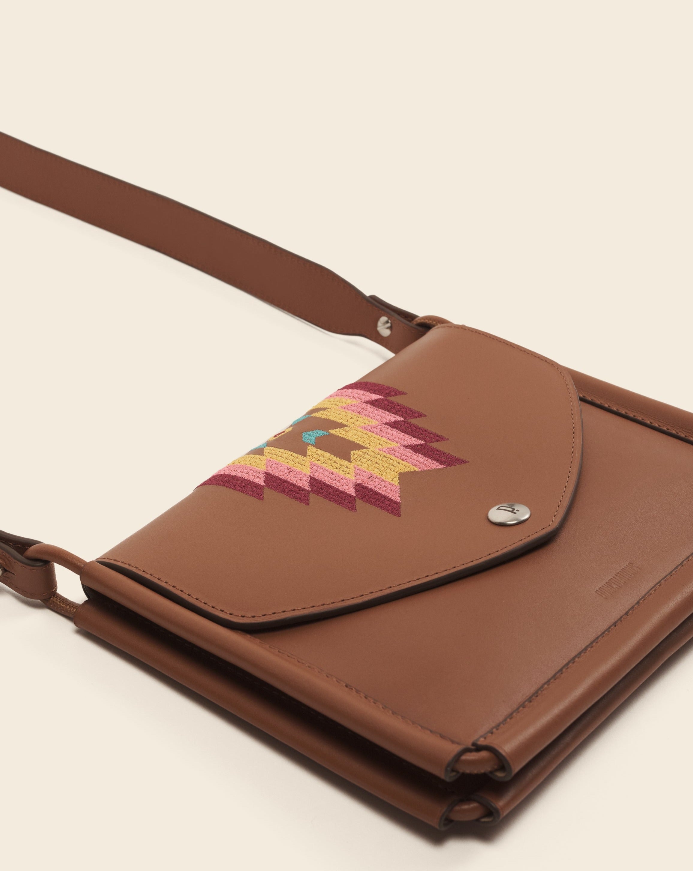 KANSAS-Pochette duo en cuir-Gold & broderie colorée Sacs vendor-unknown
