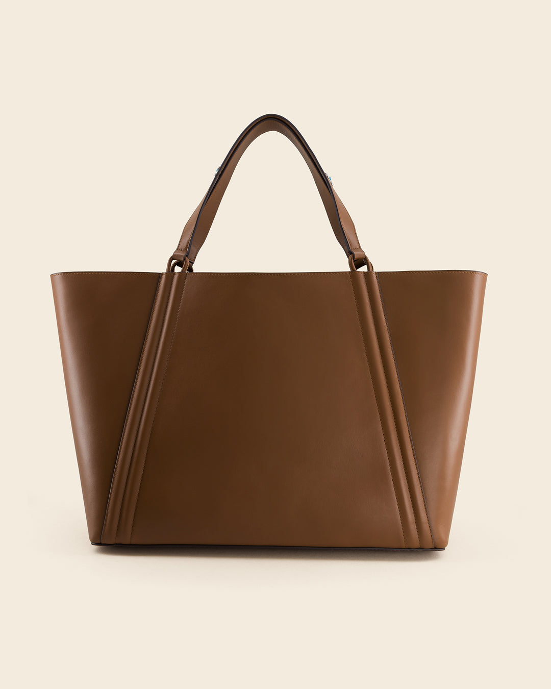 MAINE STUD - Sac Cabas en Veau lisse AMBRE avec Clous et Cabochons Turquoises Ponctuations