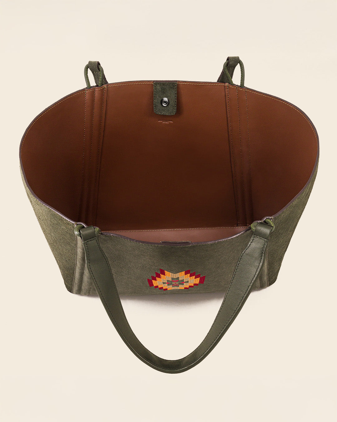 MAINE - Sac Cabas en Suède Kaki & broderie colorée Sacs Ponctuations