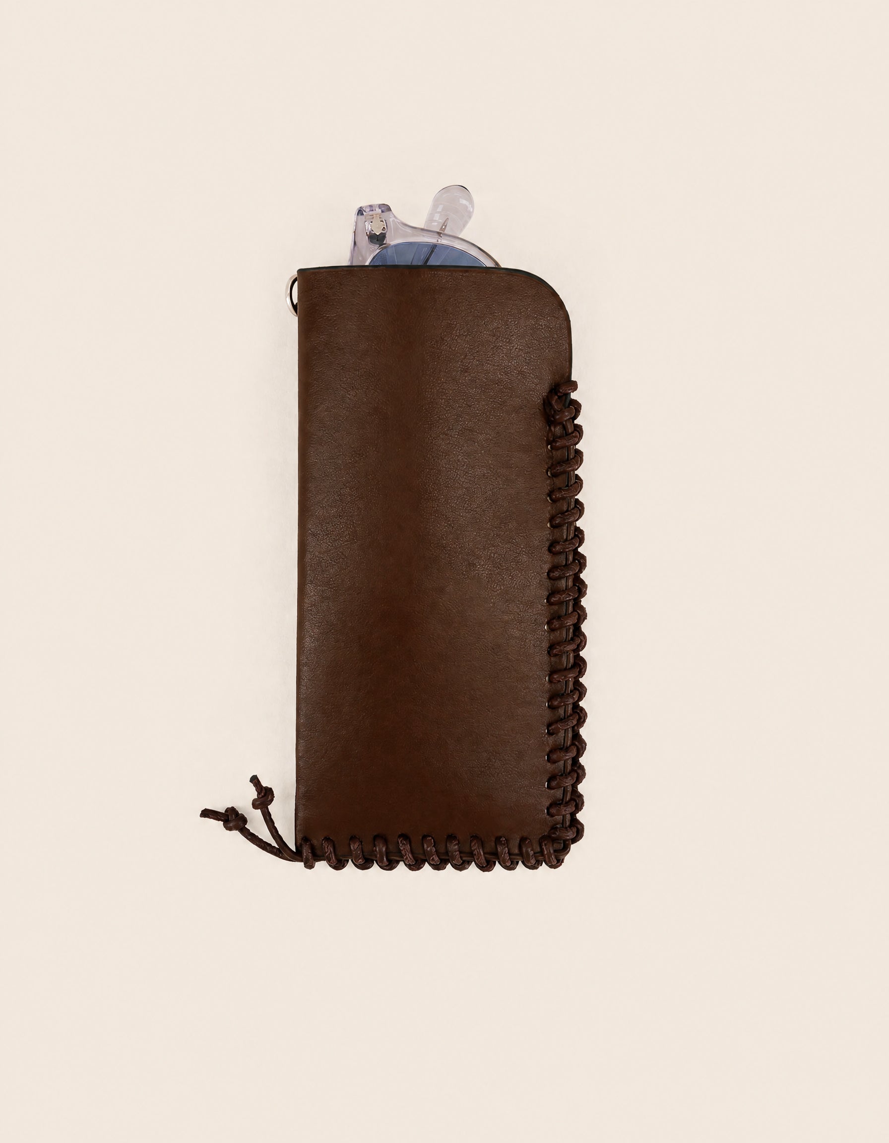 MAKALU - Bordeaux leather glasses case & burgundy leather braiding