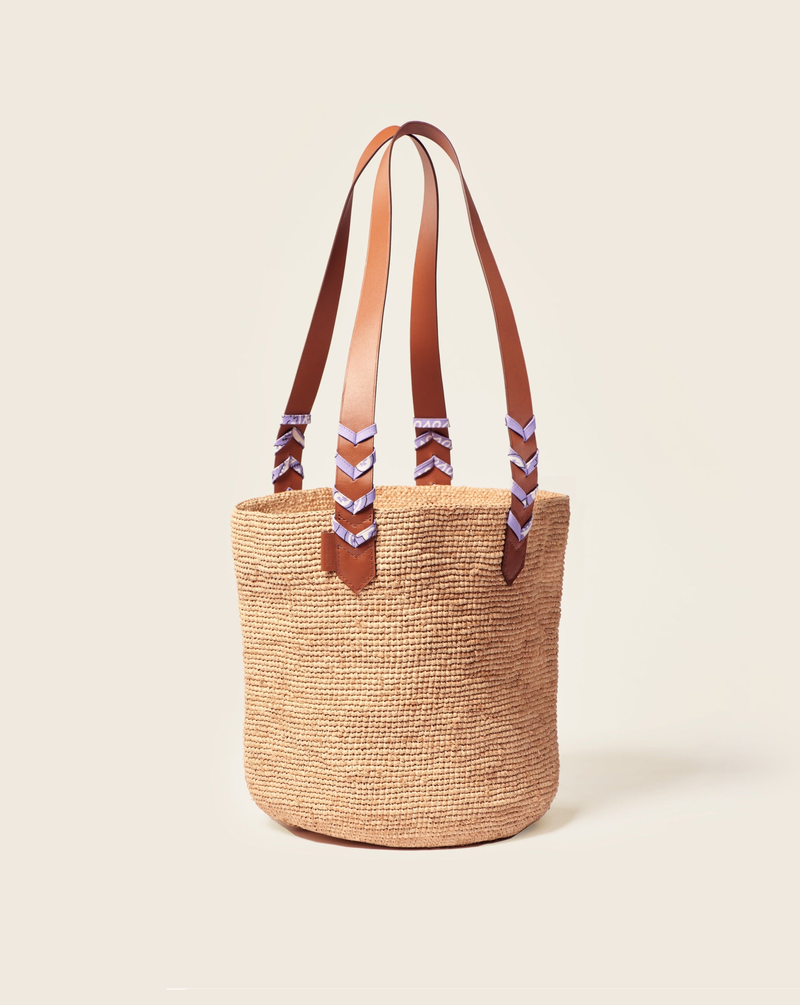 OLYMPE-Panier de ville-Cuir gold & bandana lilas Sacs vendor-unknown