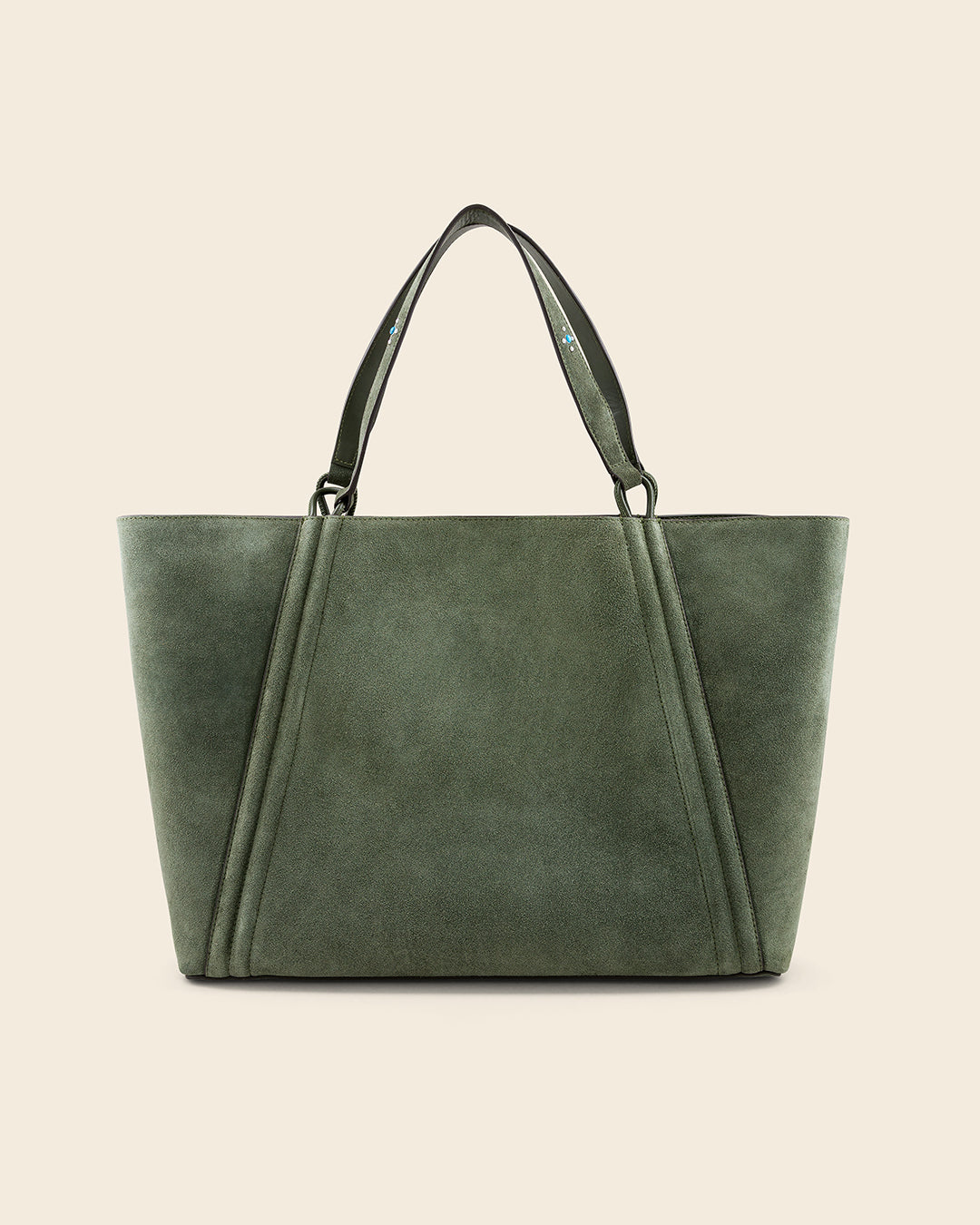 MAINE STUD - Sac Cabas en Suède Kaki avec Clous et Cabochons Turquoises Sacs Ponctuations