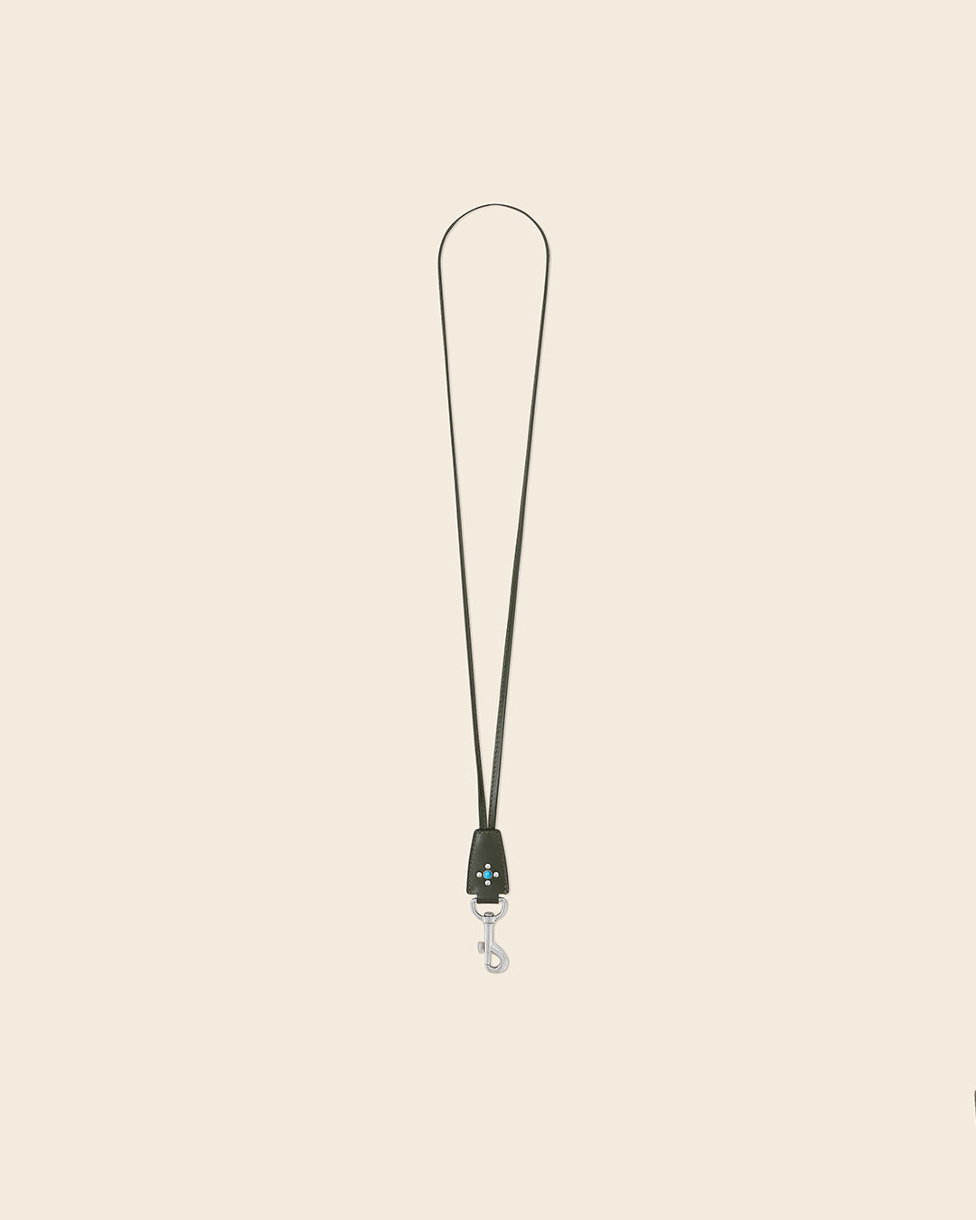 COOK STUD -Mousqueton en cuir-Kaki avec Clous et Cabochons Turquoises Mousqueton PONCTUATIONS
