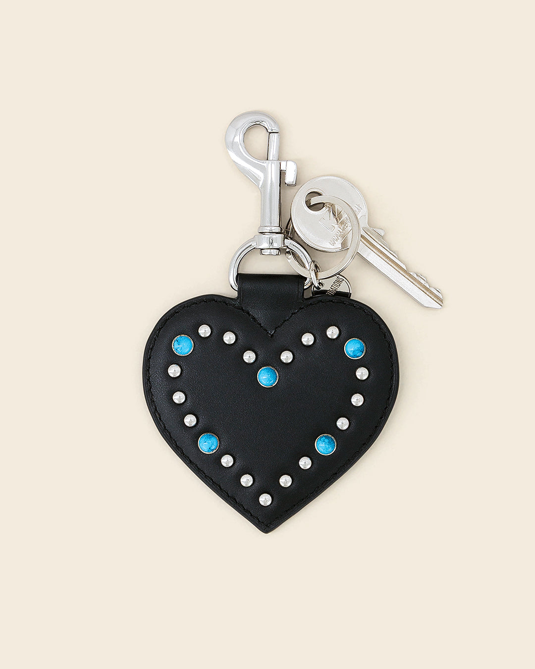 IDAHO HEART -Porte clés en cuir-Noir avec Clous et Cabochons Turquoises Porte-clés PONCTUATIONS