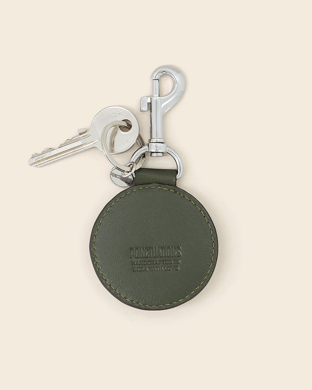 IDAHO SMILE -Porte clés en cuir-KAKI avec Clous et Cabochons Turquoises Porte-clés PONCTUATIONS