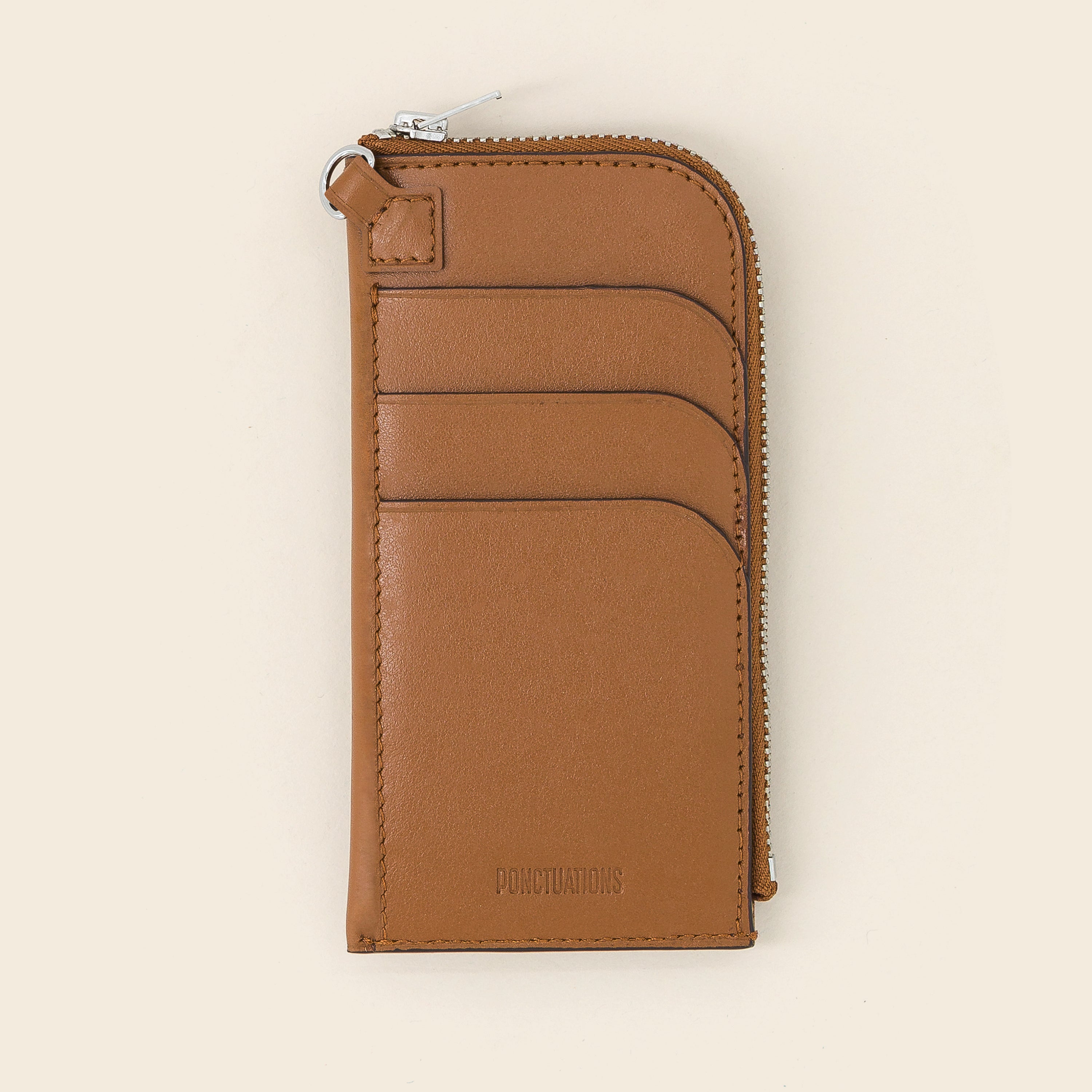 DAKOTA SMILE -Porte cartes zippé en cuir-Cognac avec Clous et Cabochons Turquoises Porte-cartes Ponctuations