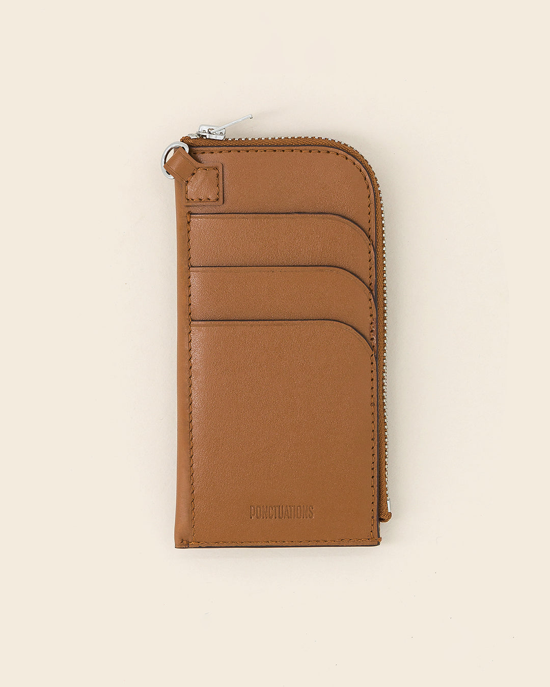 DAKOTA SMILE -Porte cartes zippé en cuir-Cognac avec Clous et Cabochons Turquoises Porte-cartes Ponctuations