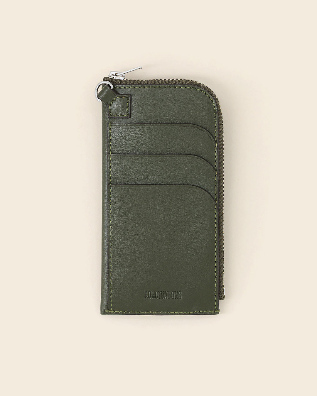 DAKOTA SHROOM -Porte cartes zippé en cuir-Kaki avec Clous et Cabochons Turquoises Porte-cartes PONCTUATIONS