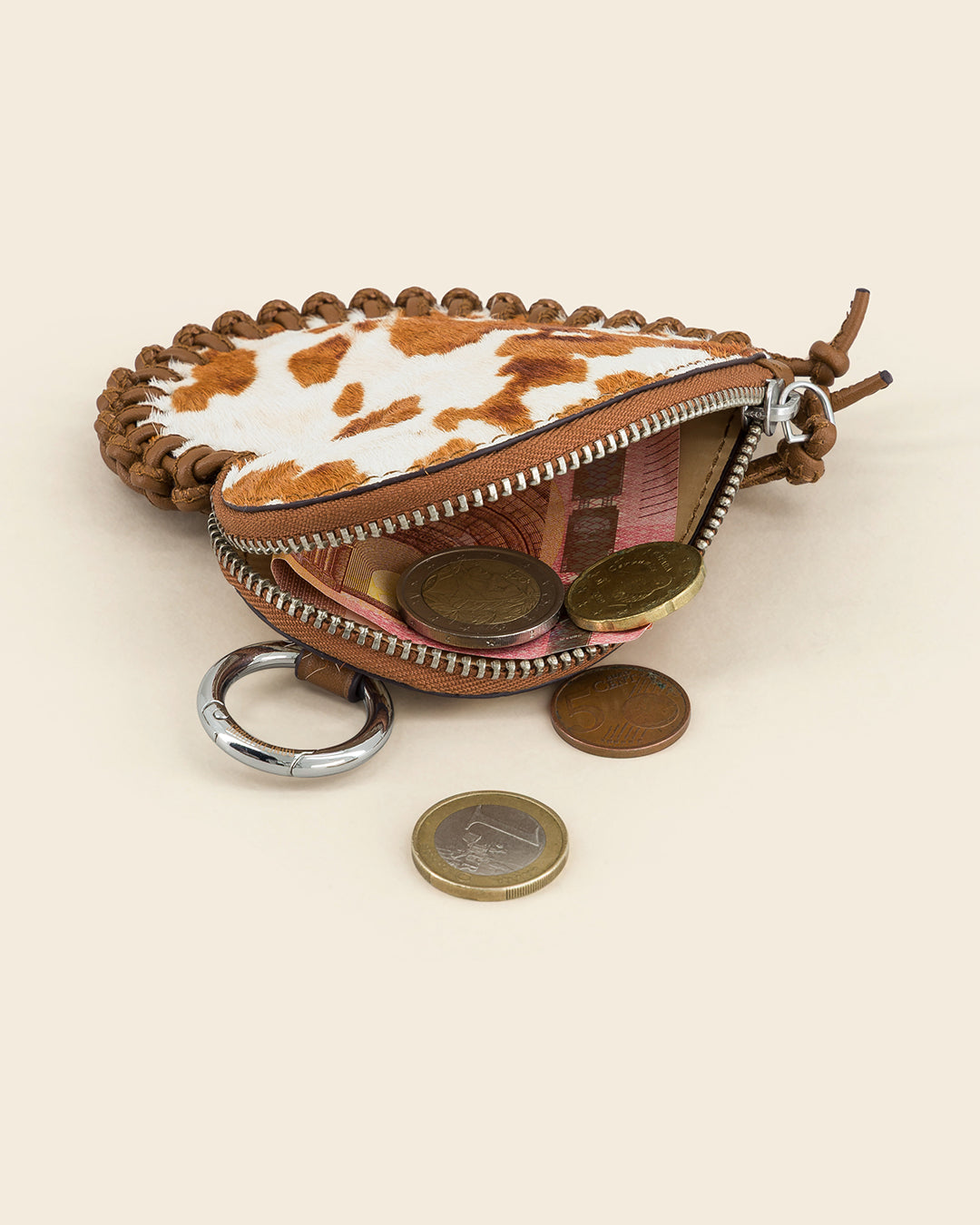 SHINZO - charm's / porte monnaies - en veau façon pony imprimé vache et cuir de veau AMBRE Ponctuations