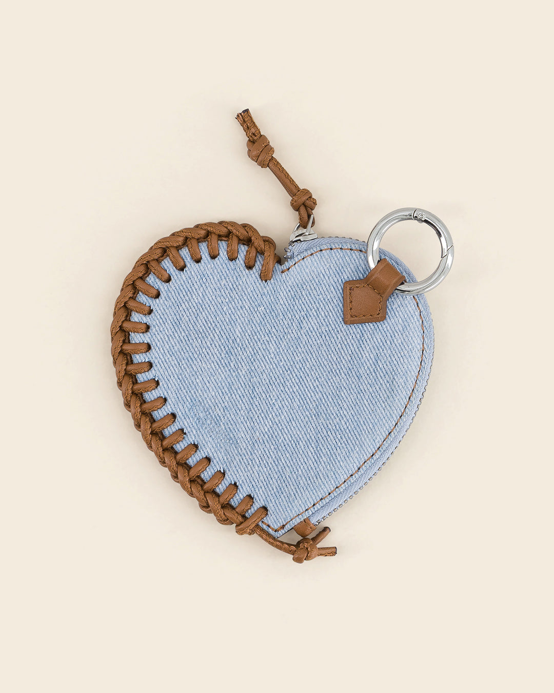 SHINZO - charm's / porte monnaies - en denim BLEU PÂLE et cuir de veau AMBRE Ponctuations