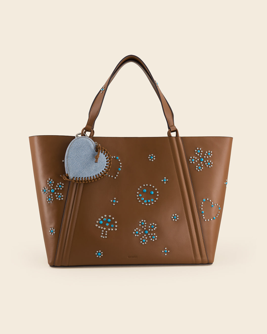 SHINZO - charm's / porte monnaies - en denim BLEU PÂLE et cuir de veau AMBRE Ponctuations