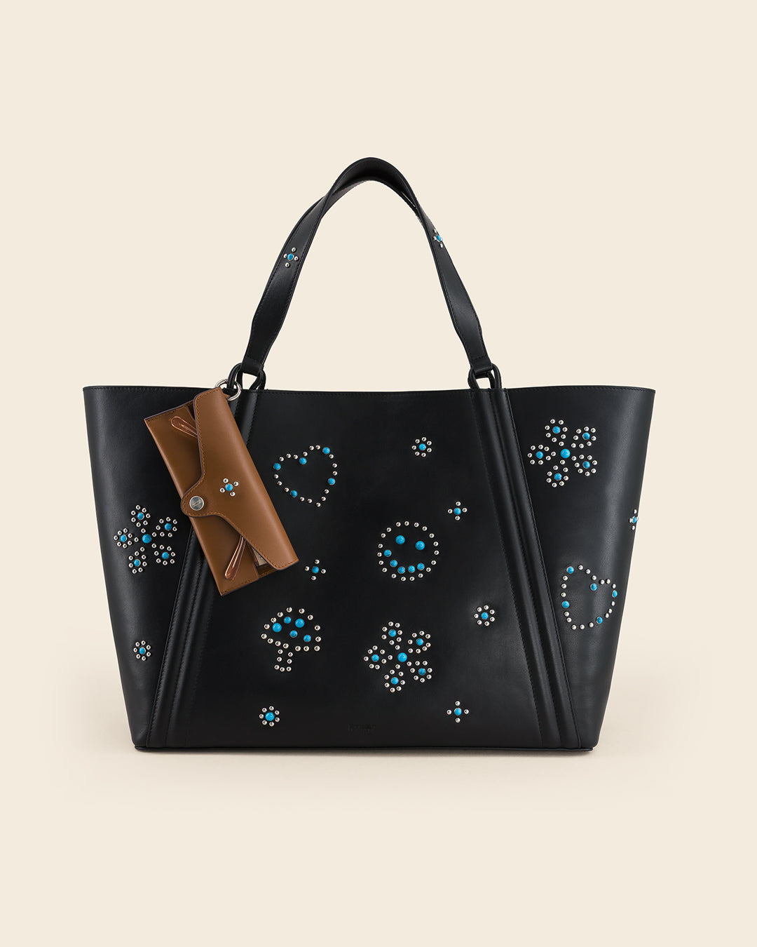 ULAKAM STUD -Étui à lunettes en cuir - Ambre avec Clous et Cabochons Turquoises Étui à lunettes PONCTUATIONS