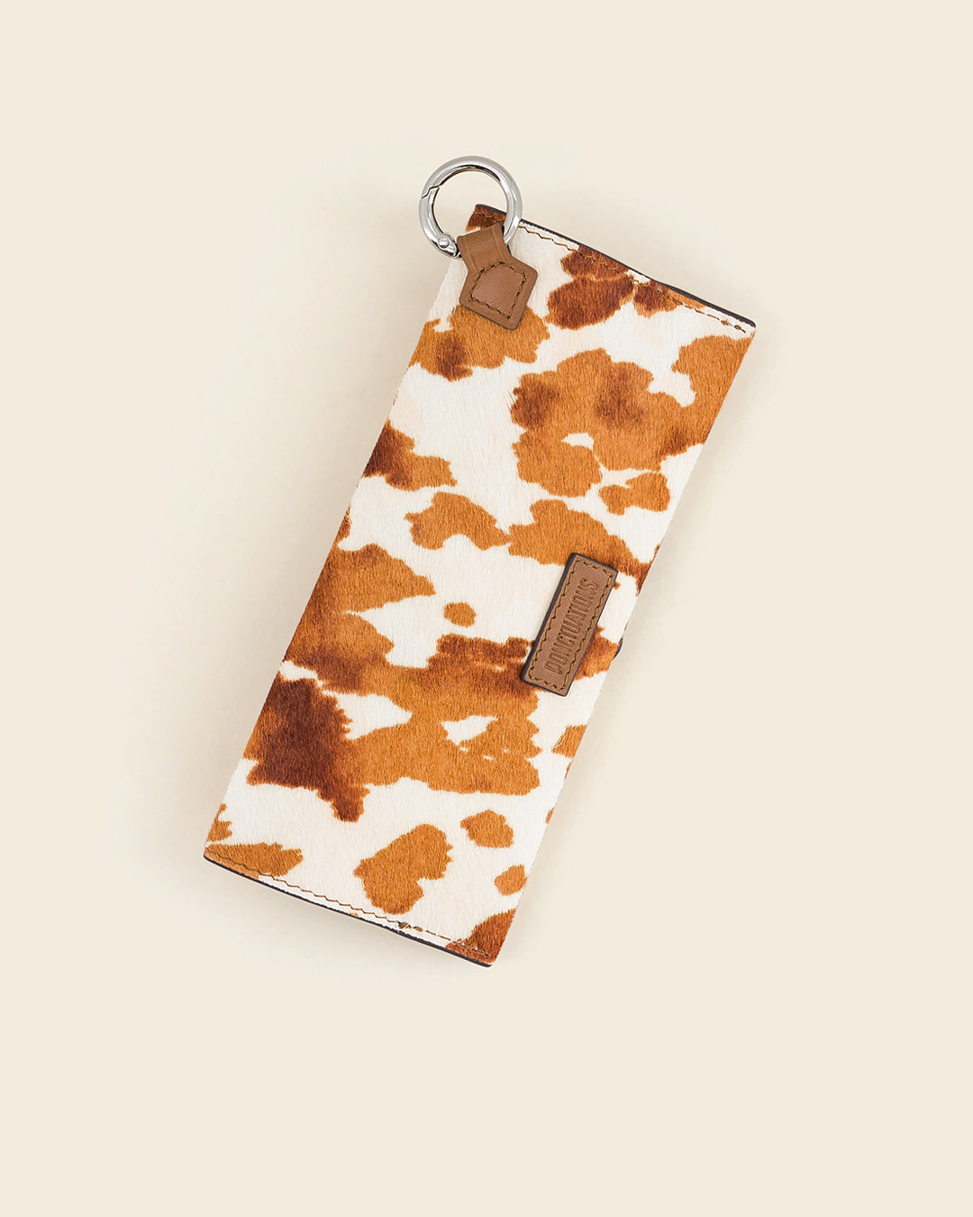 ULAKAM STUD -Étui à lunettes en veau façon Pony imprimé Vache- Ambre avec Clous et Cabochons Turquoises Étui à lunettes PONCTUATIONS