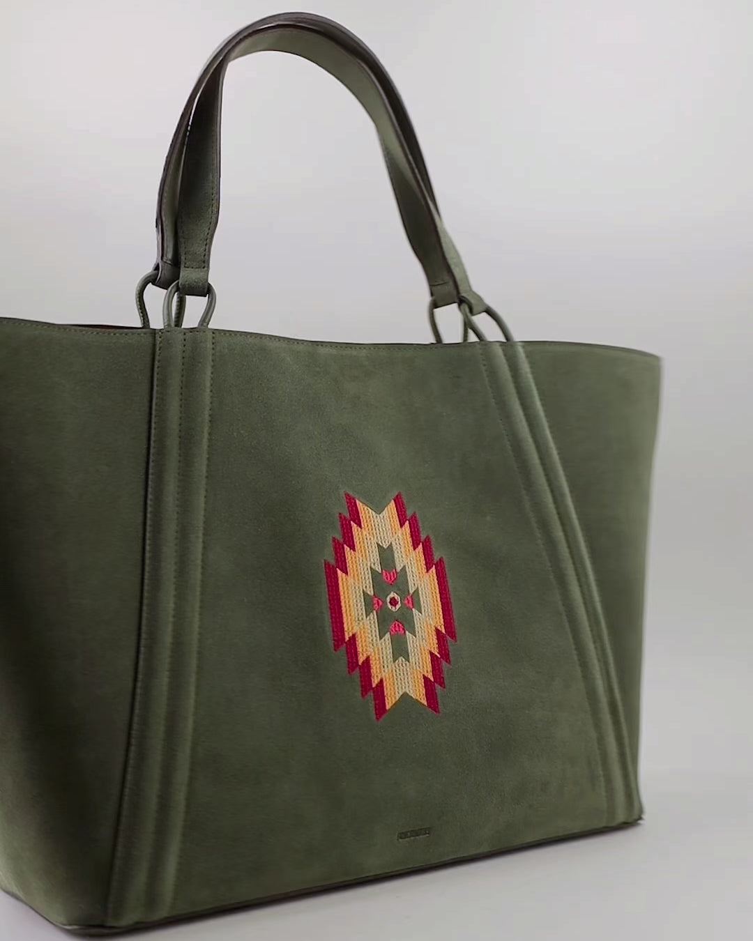 MAINE - Sac Cabas en Suède Kaki & broderie colorée Sacs Ponctuations
