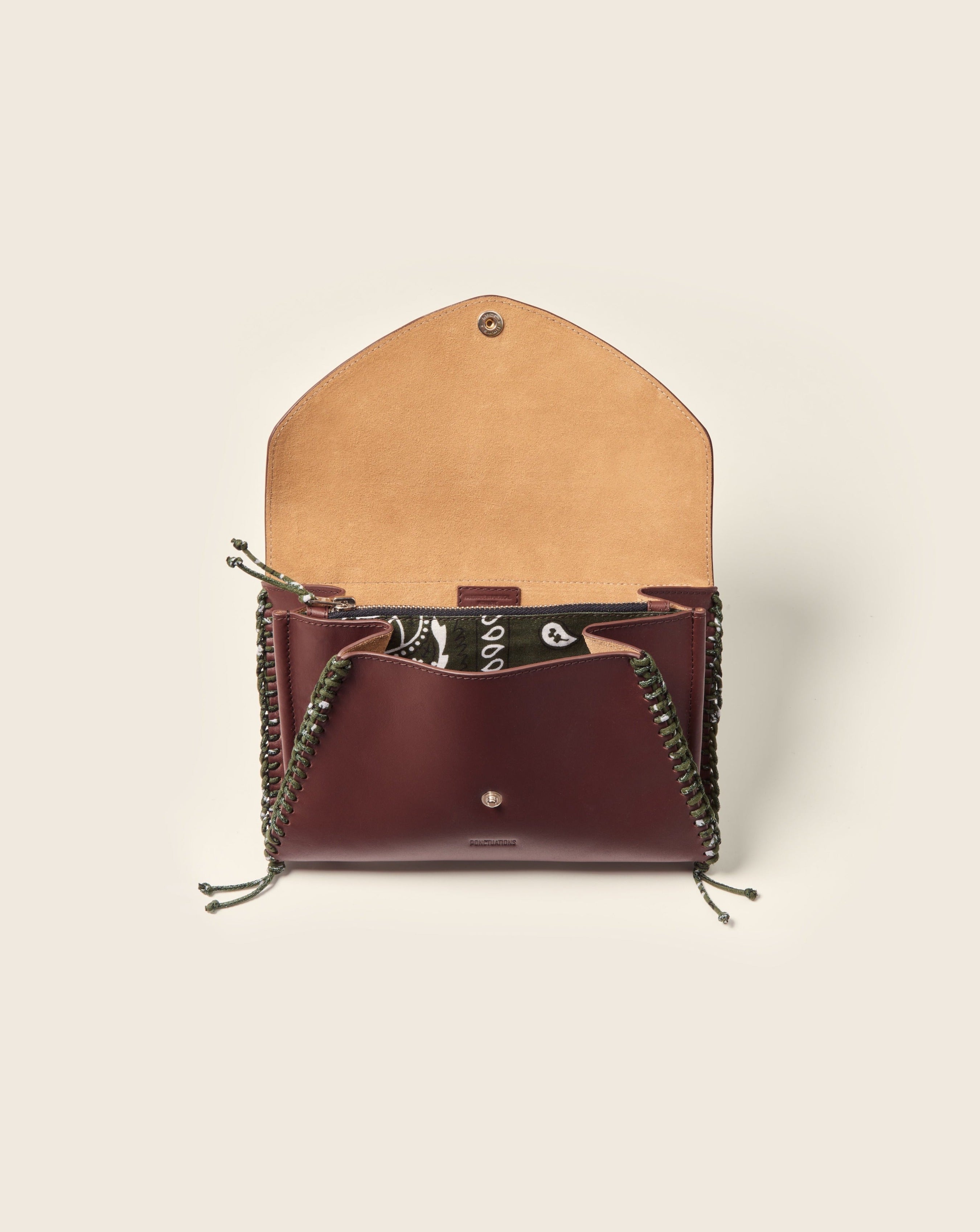 BATU - Envelope bag - Brown leather & Bandana green