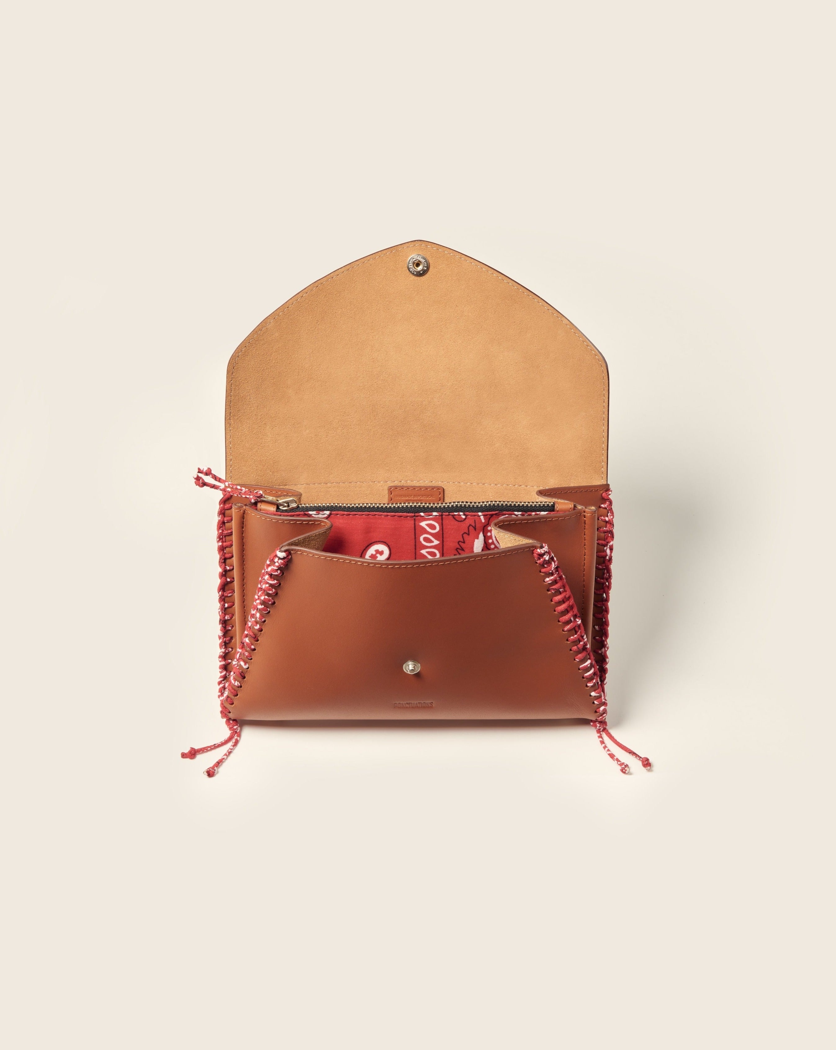 BATU - Envelope bag - Gold leather & Bandana red