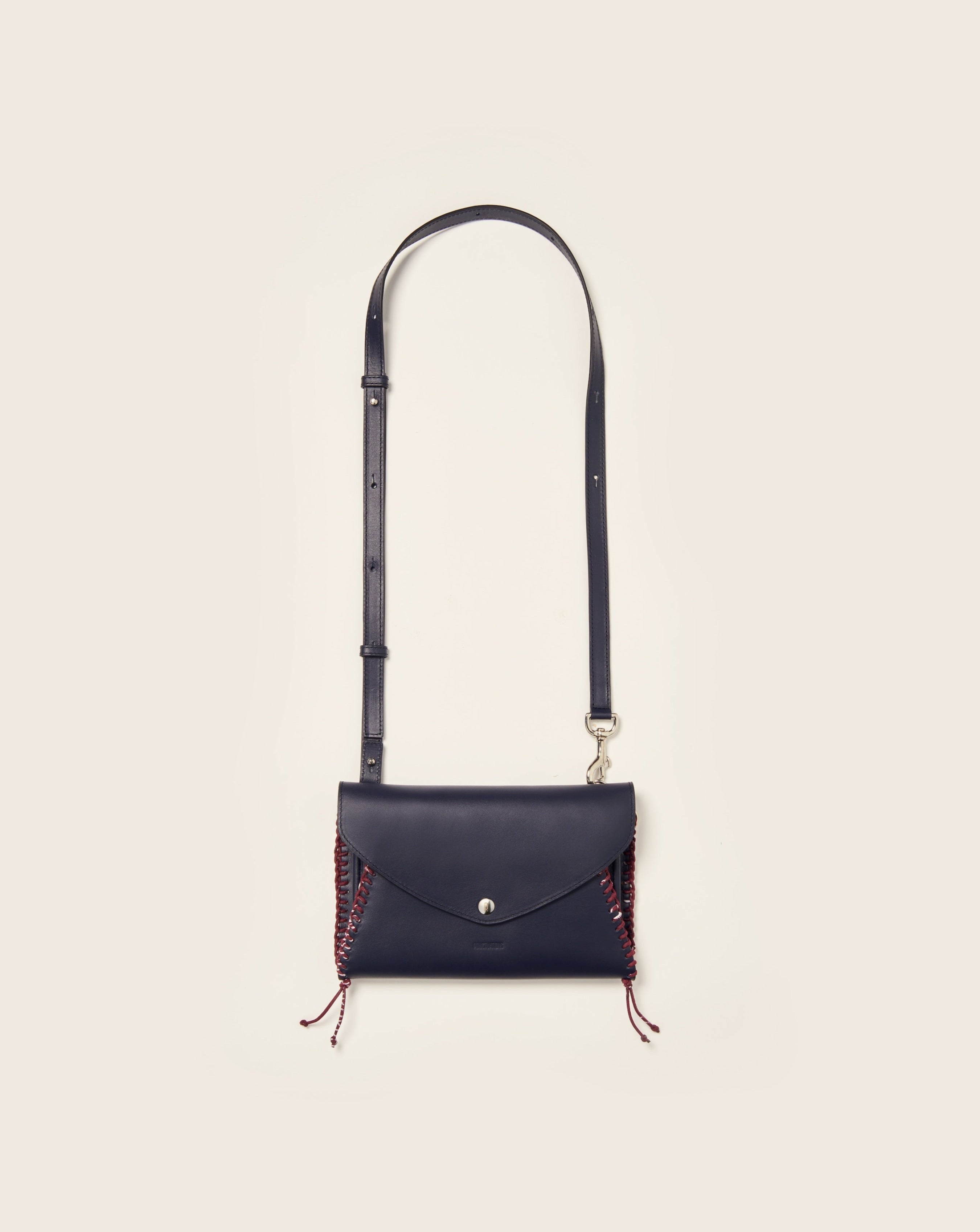 BATU - Envelope bag - Navy leather & Bandana burgundy