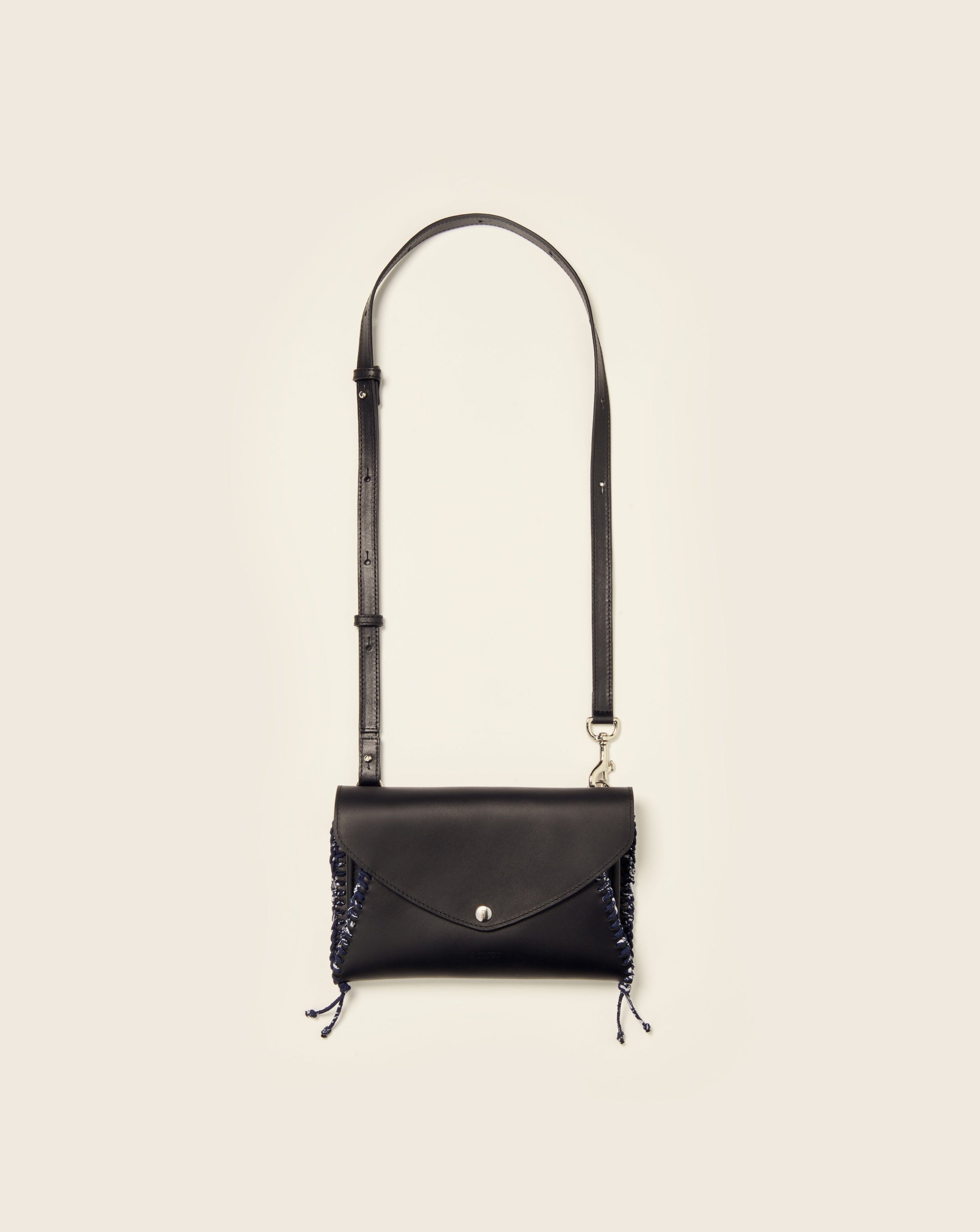 BATU - Envelope bag - Black leather & Bandana navy