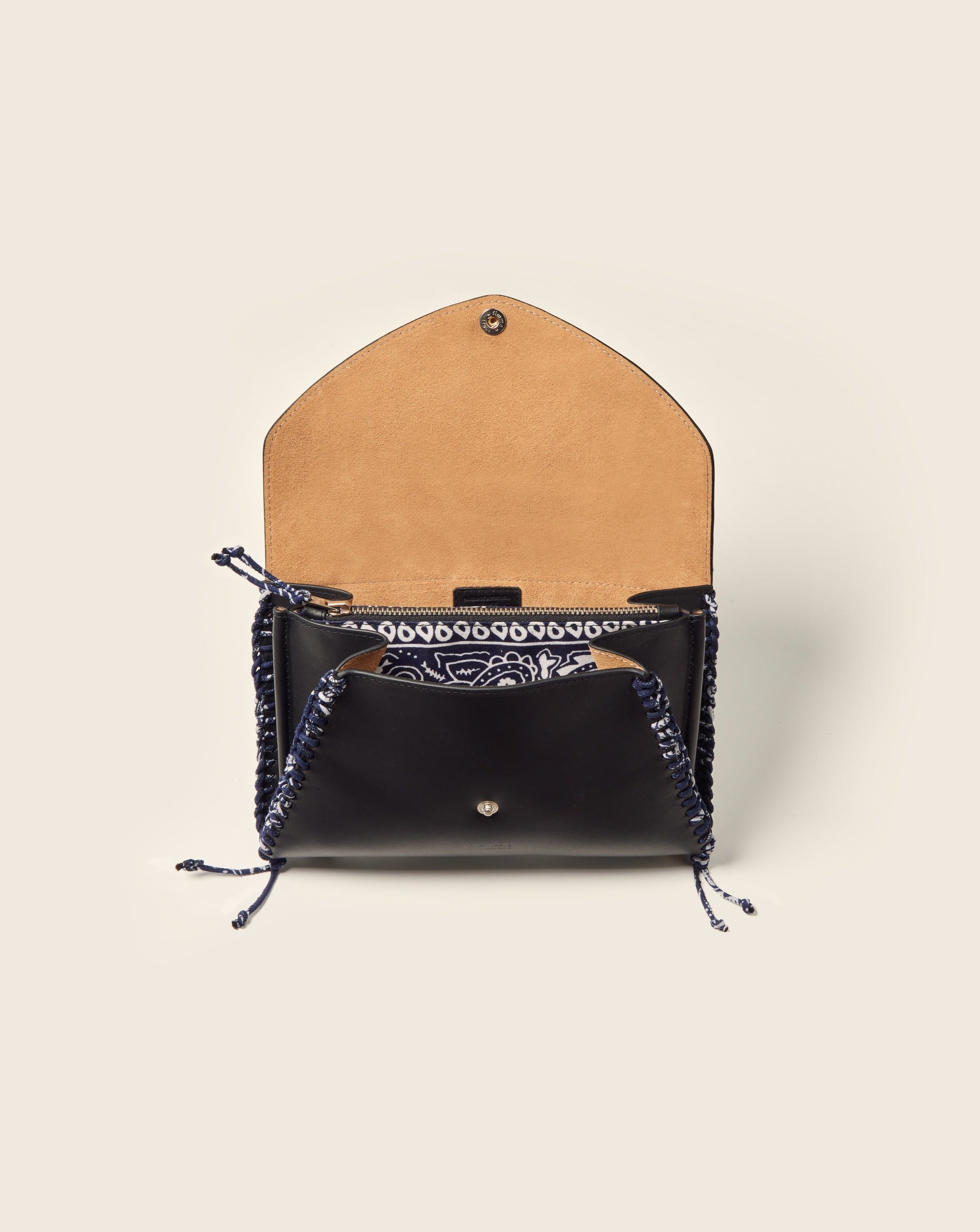 BATU - Envelope bag - Black leather & Bandana navy