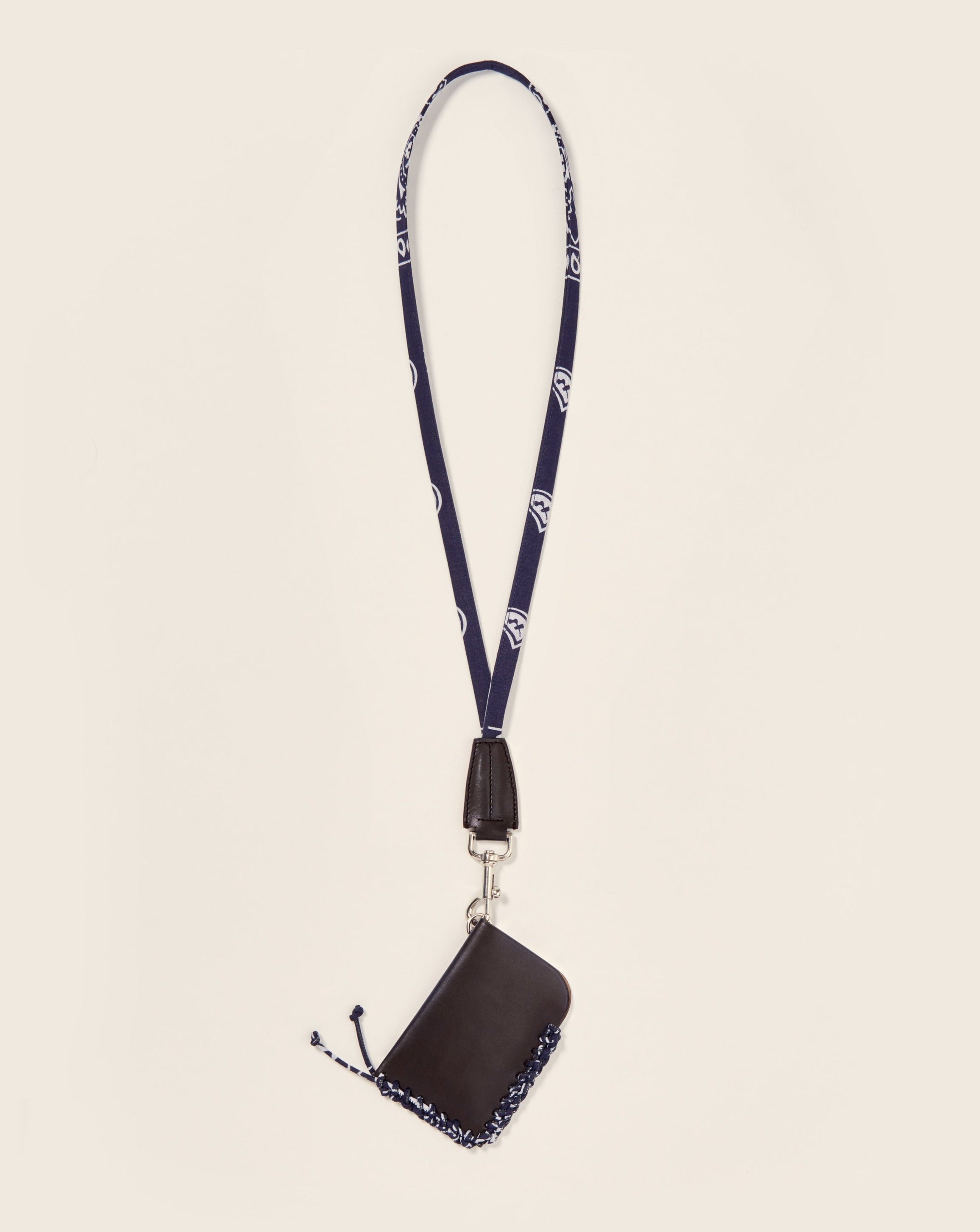 COOK + KIBO-Porte cartes sur mousqueton-En cuir noir & bandana marine Porte-clés Ponctuations