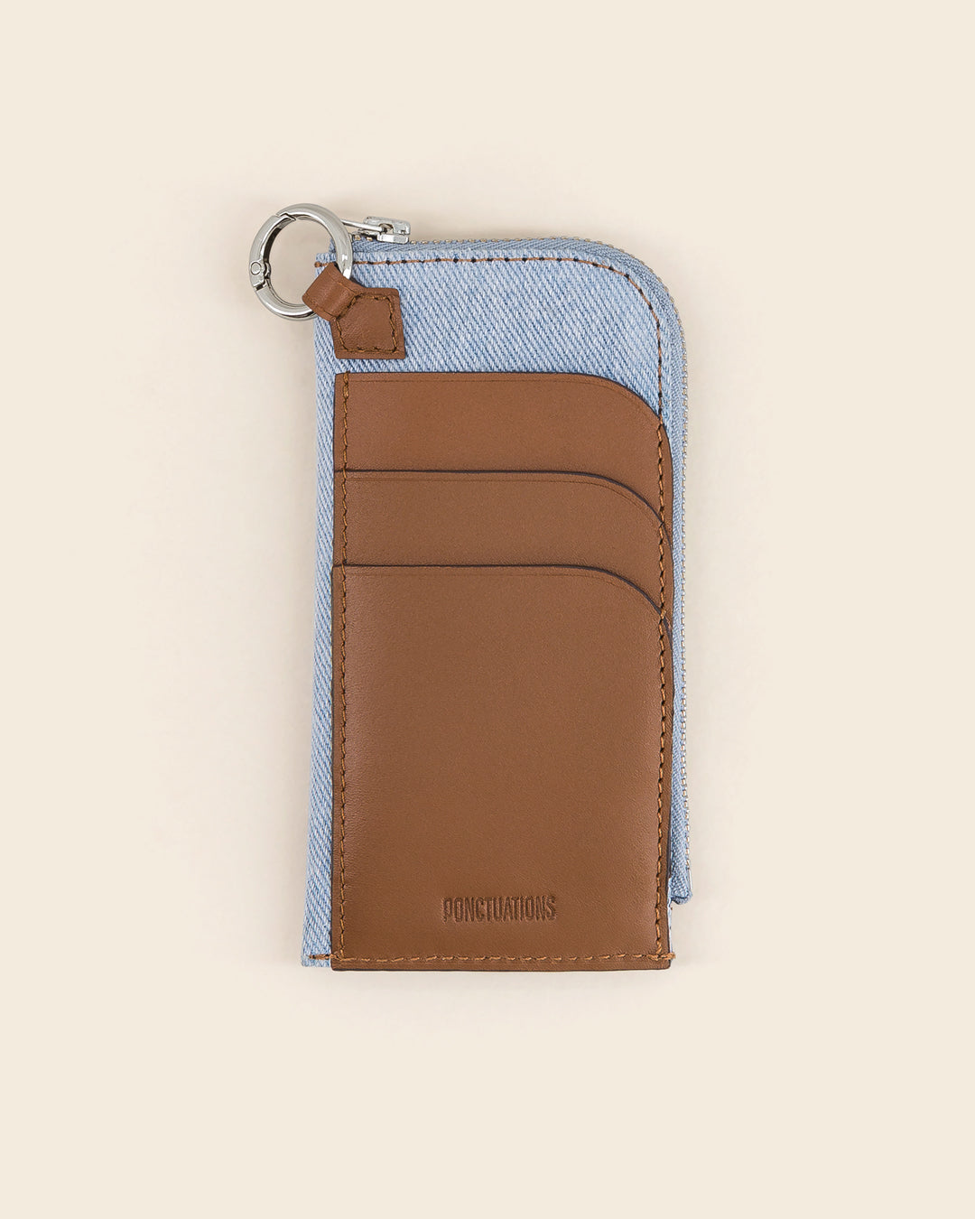 DAKOTA FLOWER - Porte cartes zippé en denim - BLEU PÂLE avec Clous et Cabochons Turquoises Porte-cartes Ponctuations