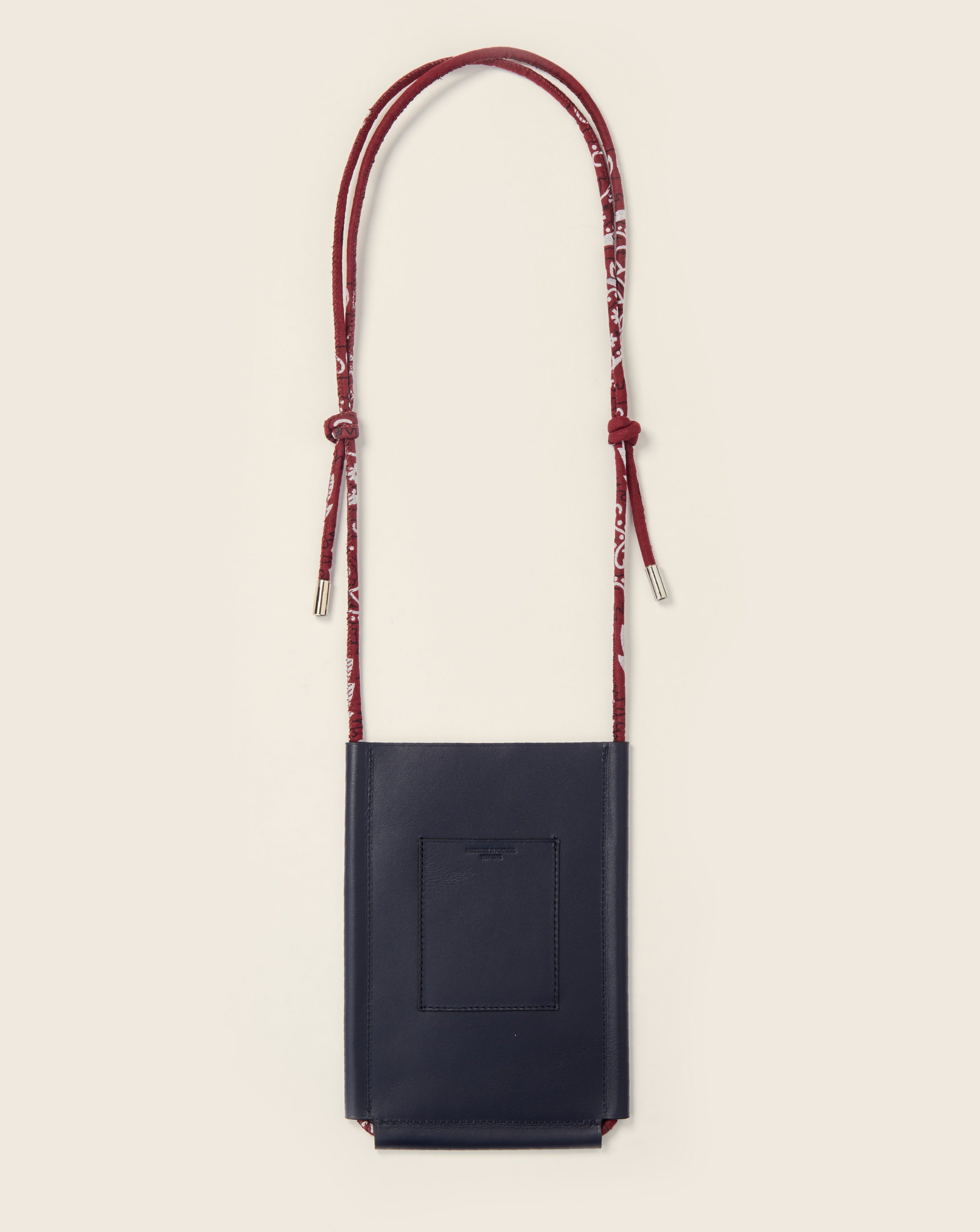 DENALI - Leather phone sleeve - Navy leather & Bandana burgundy
