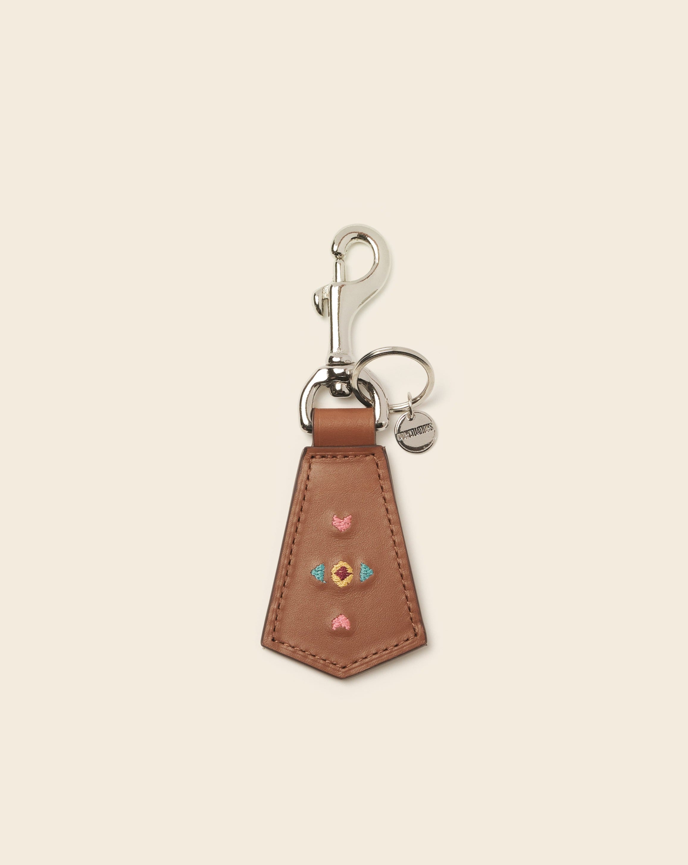 IDAHO - Key ring - Gold leather & multicolored embroidery