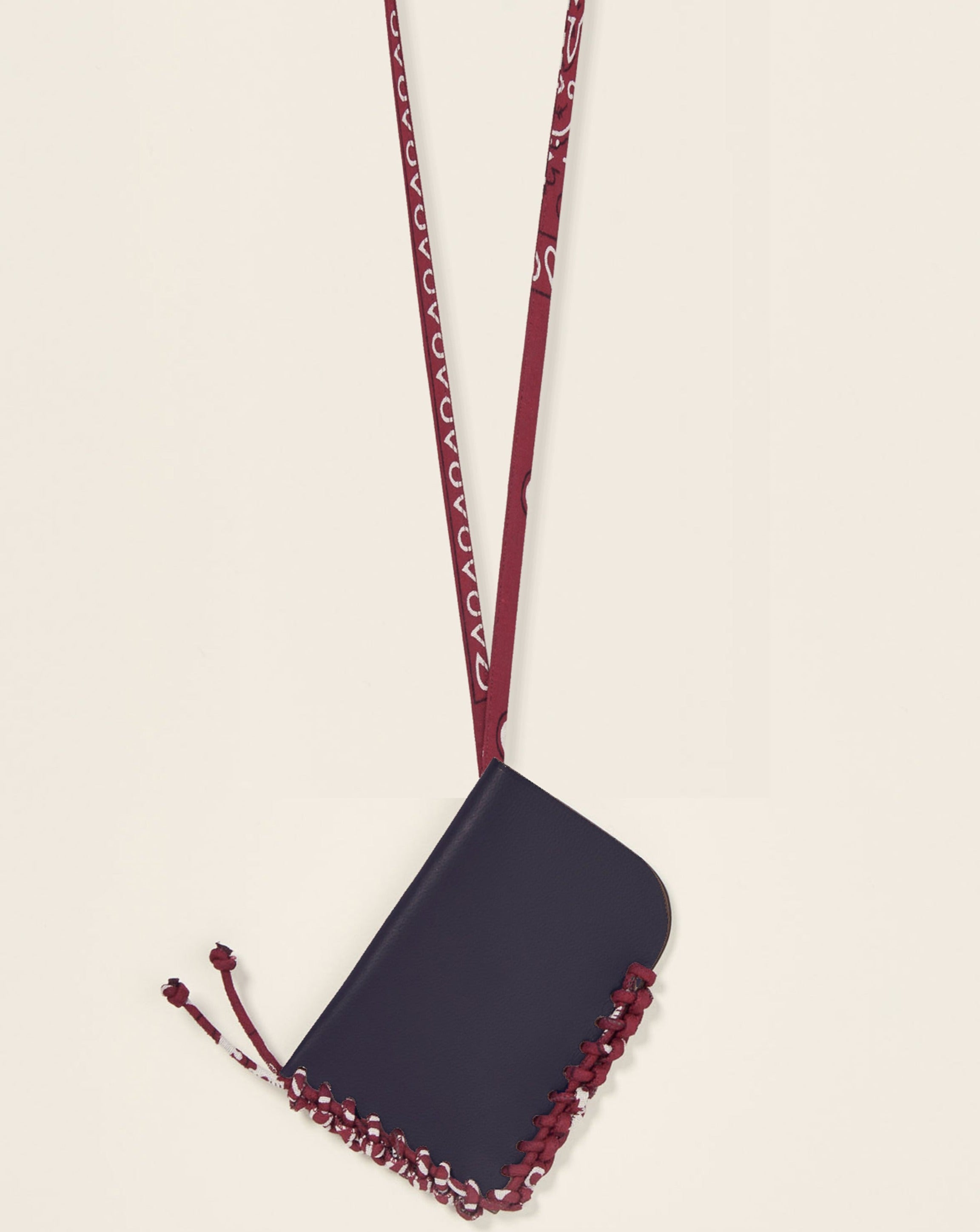 KIBO - Card holder - Navy leather & bandana burgundy