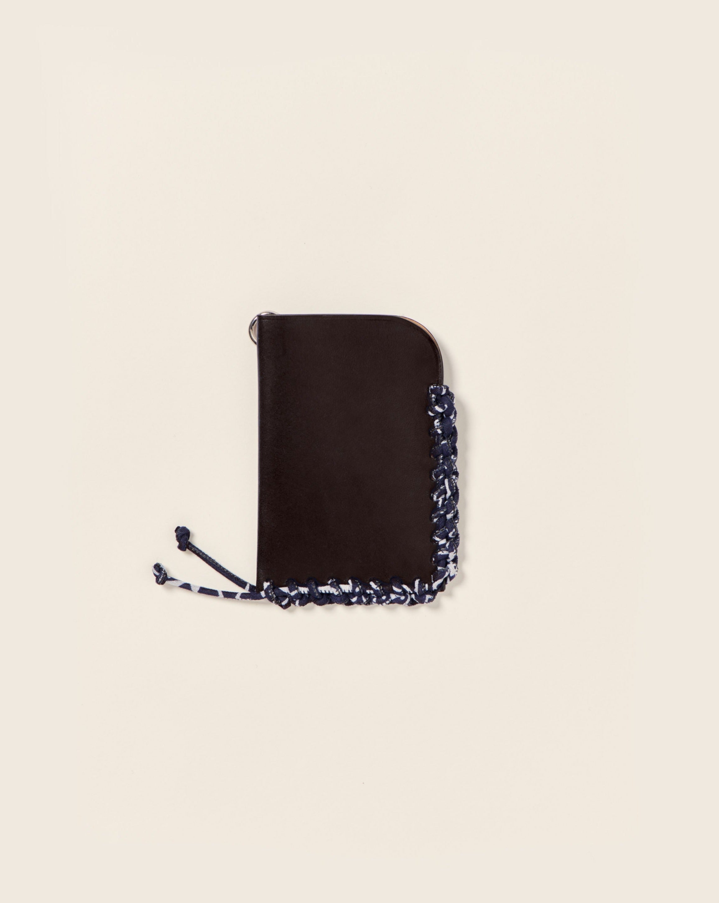 KIBO - Card holder - Black leather & bandana navy