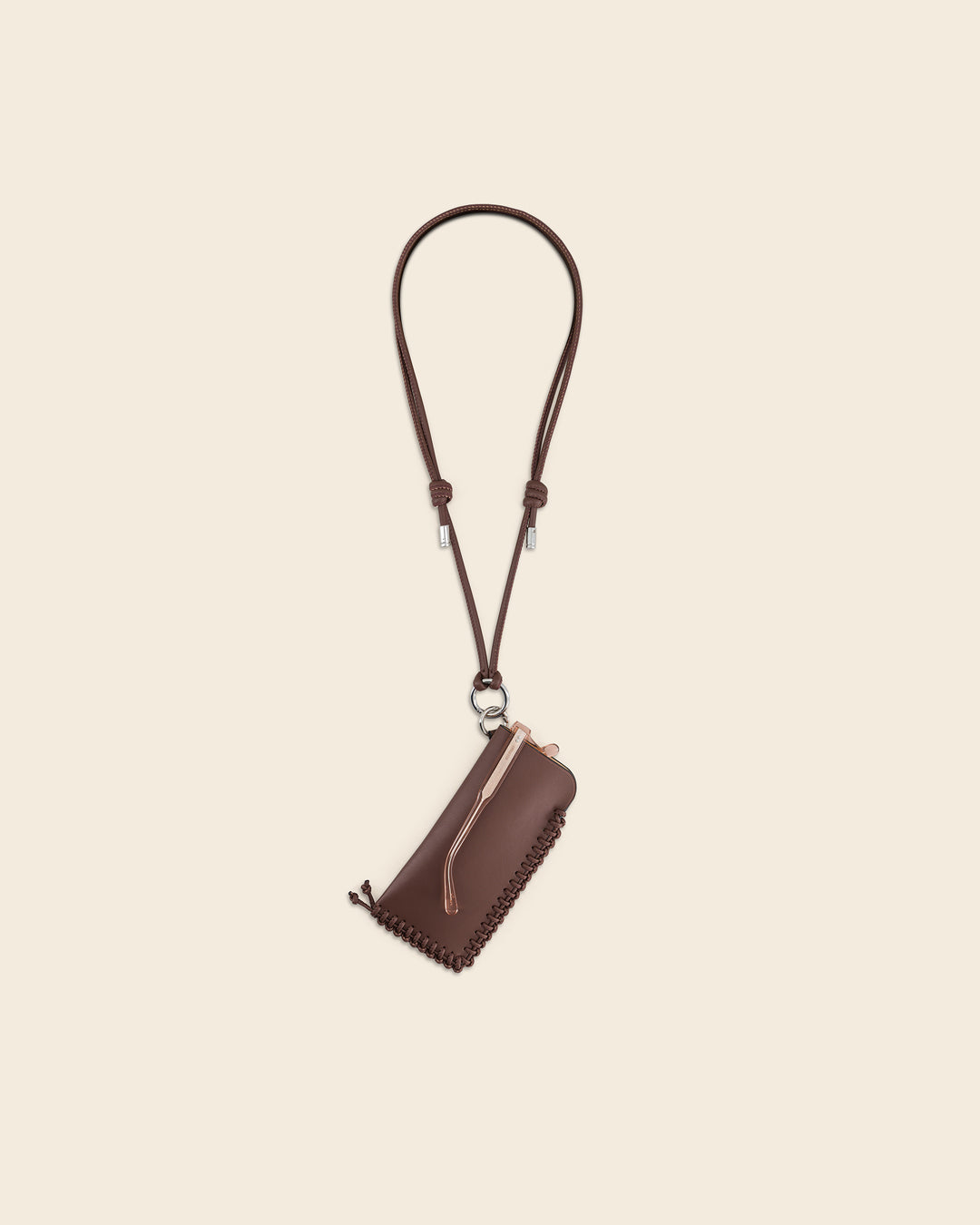 MAKALU - Bordeaux leather glasses case &amp; burgundy leather braiding