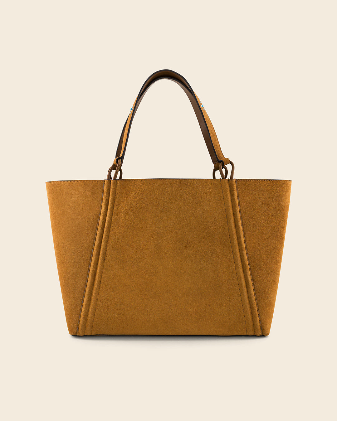 MAINE STUD - Sac Cabas en Suède Cognac avec Clous et Cabochons Turquoises Sacs Ponctuations