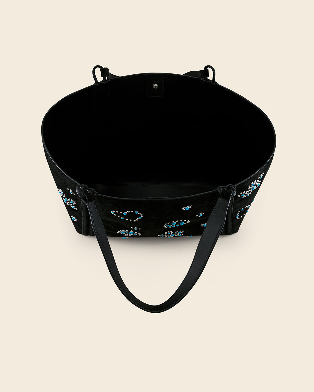 MAINE STUD - Sac Cabas en Suède Noir avec Clous et Cabochons Turquoises Sacs Ponctuations